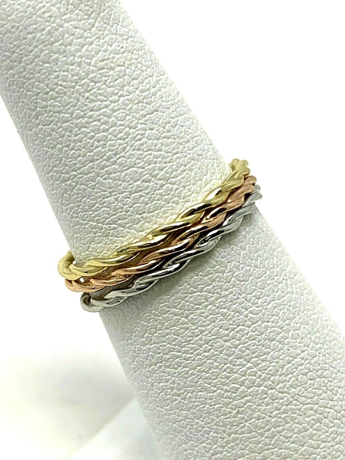 14k Tri Color Gold Braided Twisted Stackable Ring 3 Pieces Size 3-9