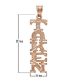14k Rose Gold Solid Diamond Cut TAKEN Pendant Word Charm 1.5" 2 grams - Rose