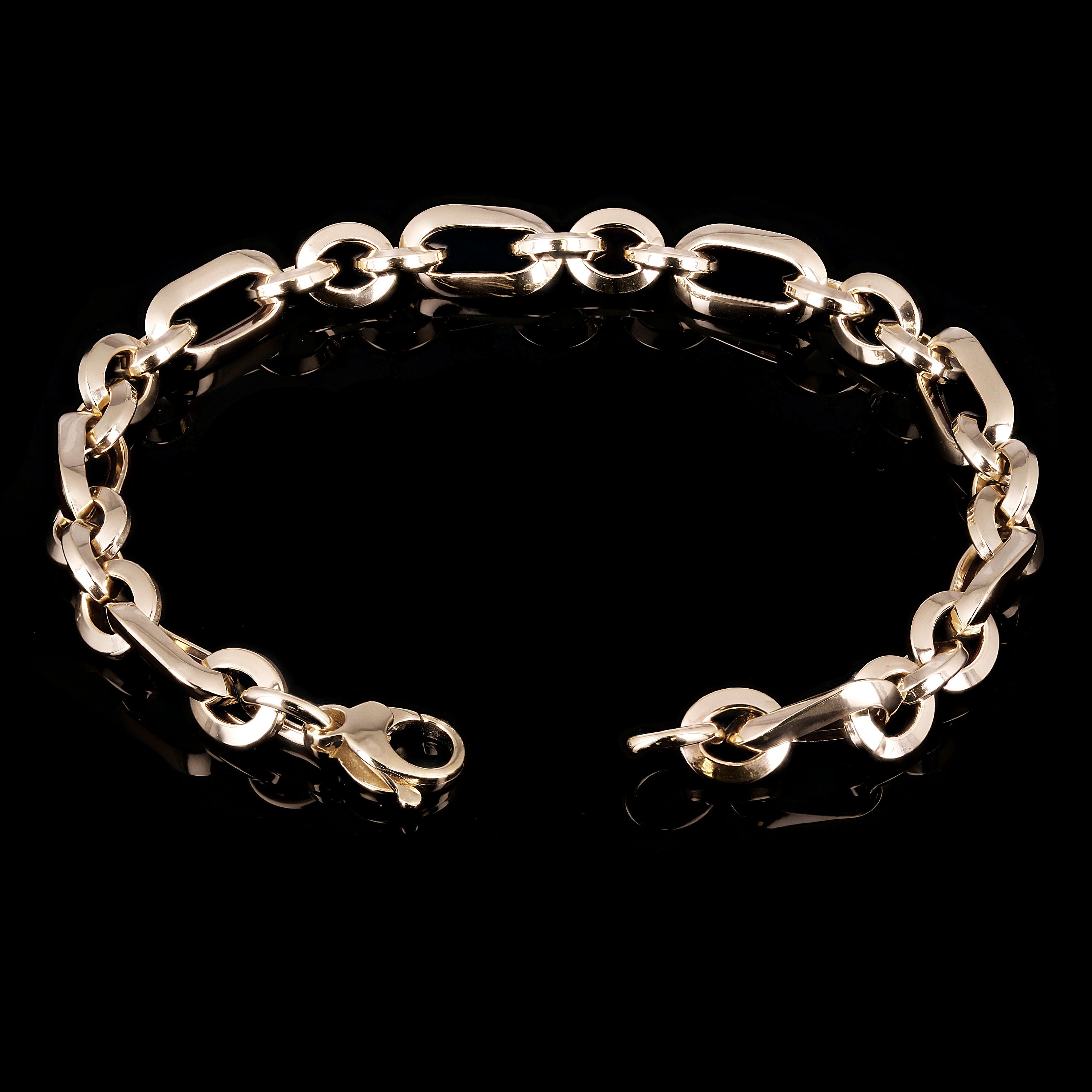 Italian 14k Yellow Gold Hollow Oval & Round Link Bracelet 8" 7.8mm 5 grams