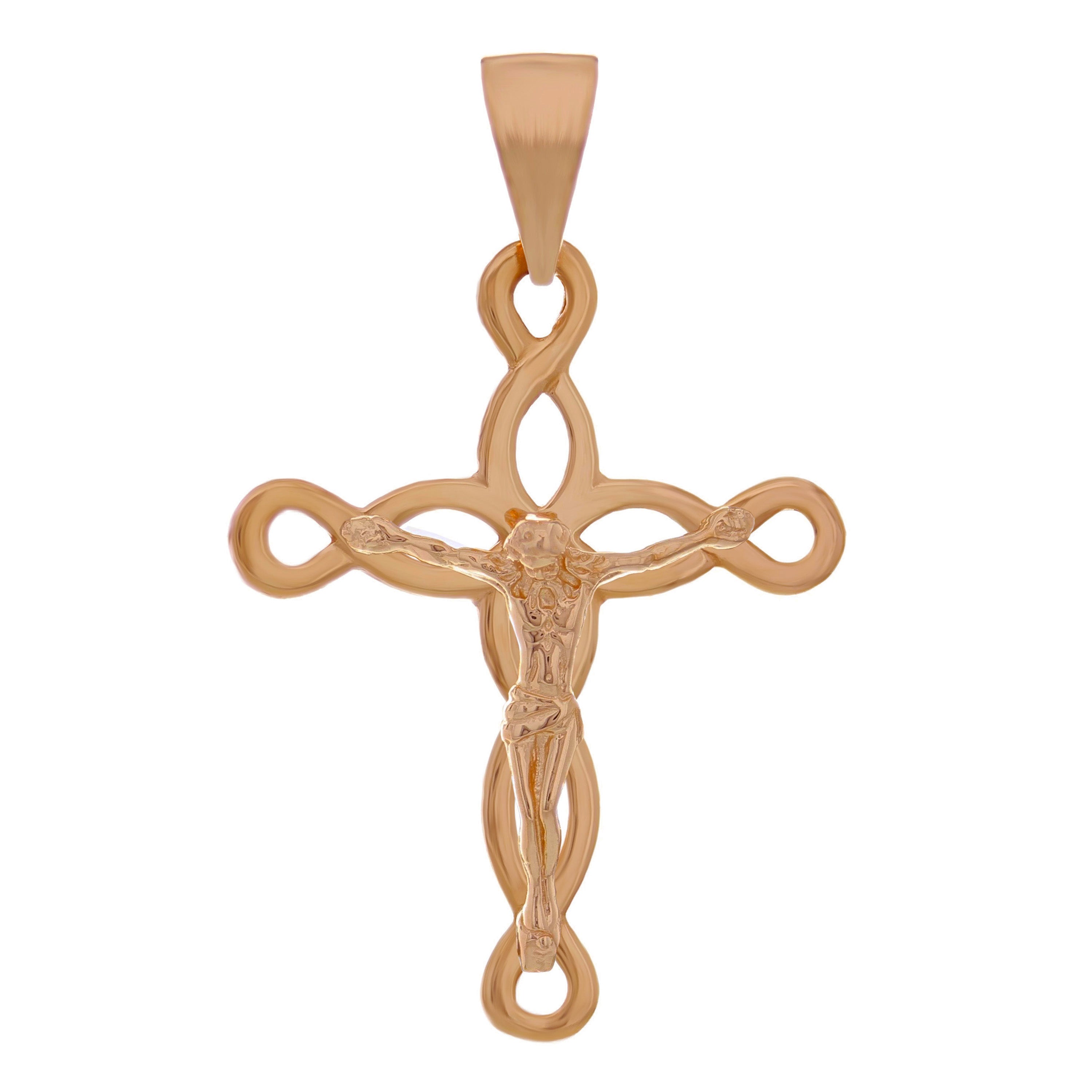 14k Rose Gold Solid Jesus Crucifix Cross Religious Charm Pendant 3.7 grams