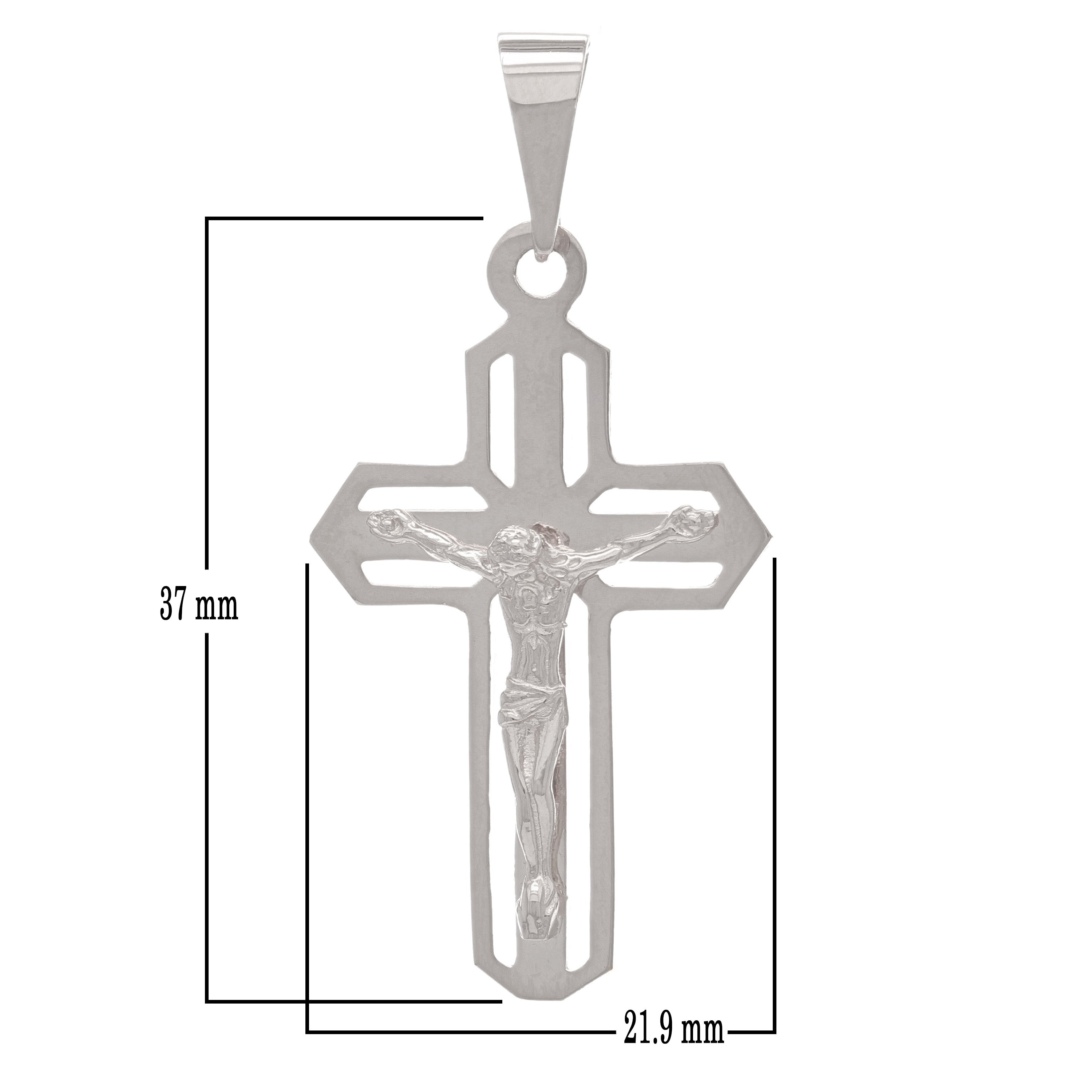 14k White Gold Open Cutwork Jesus on Cross Artisan Crucifix Charm Pendant - White