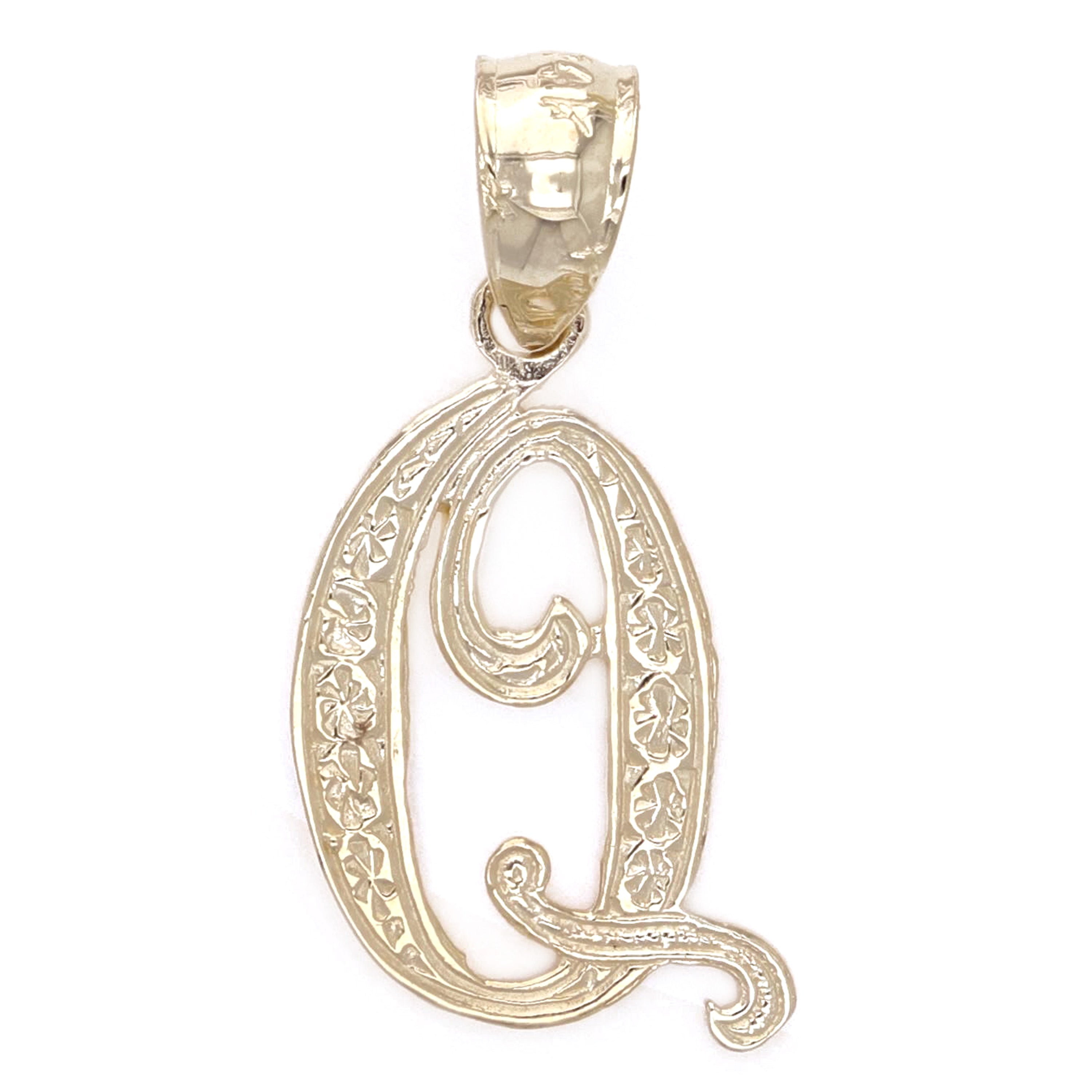 14k Yellow Gold Initial Letter Q Alphabet Charm Pendant - Letter Q,Yellow