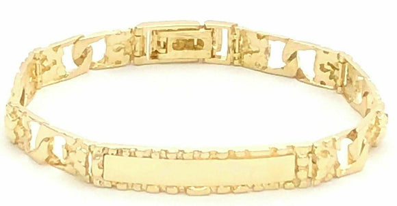 14k Yellow Gold Cuban Link Chain Nugget ID Bracelet 9