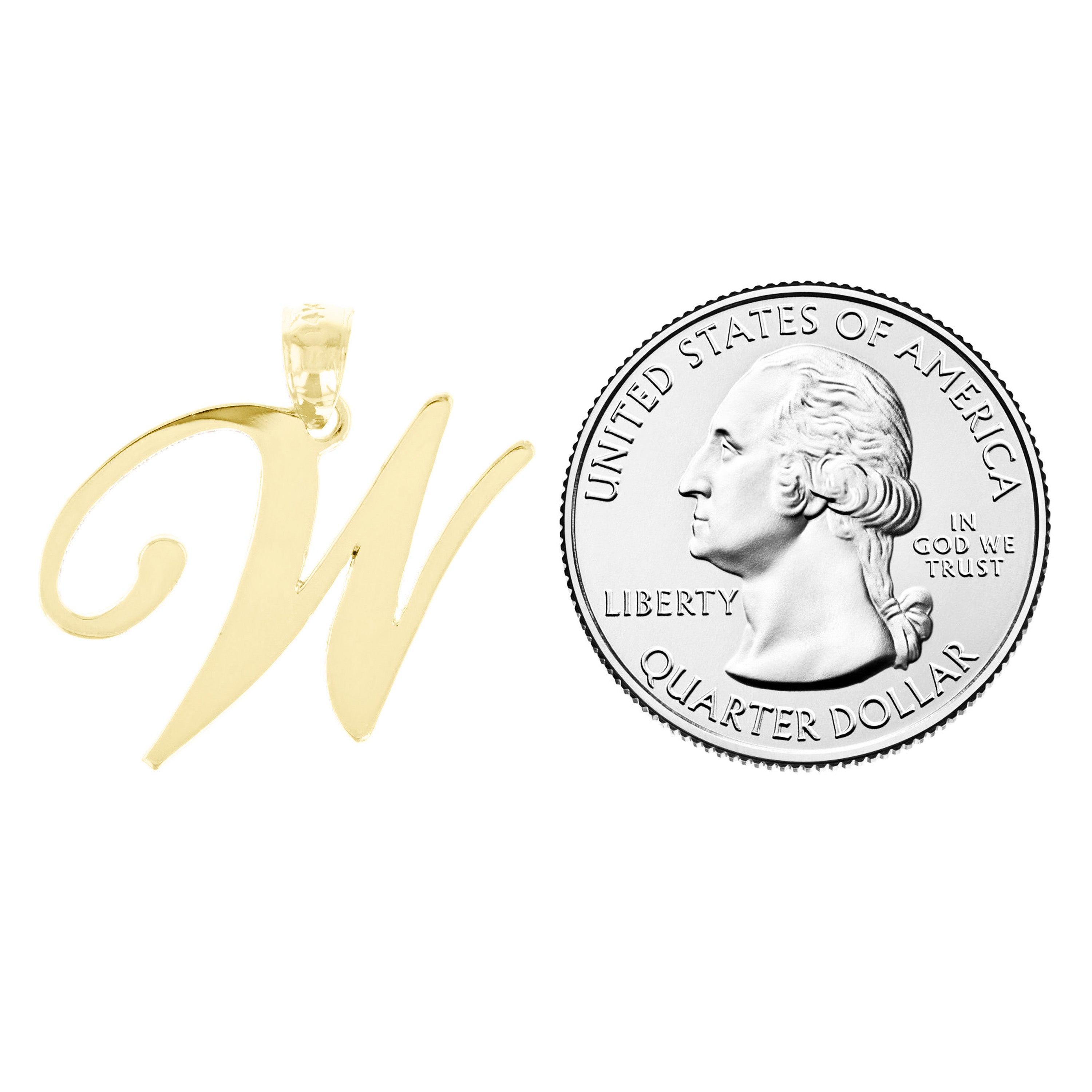 14k Yellow Gold Initial Letter W Alphabet Charm Pendant - Letter W,Yellow