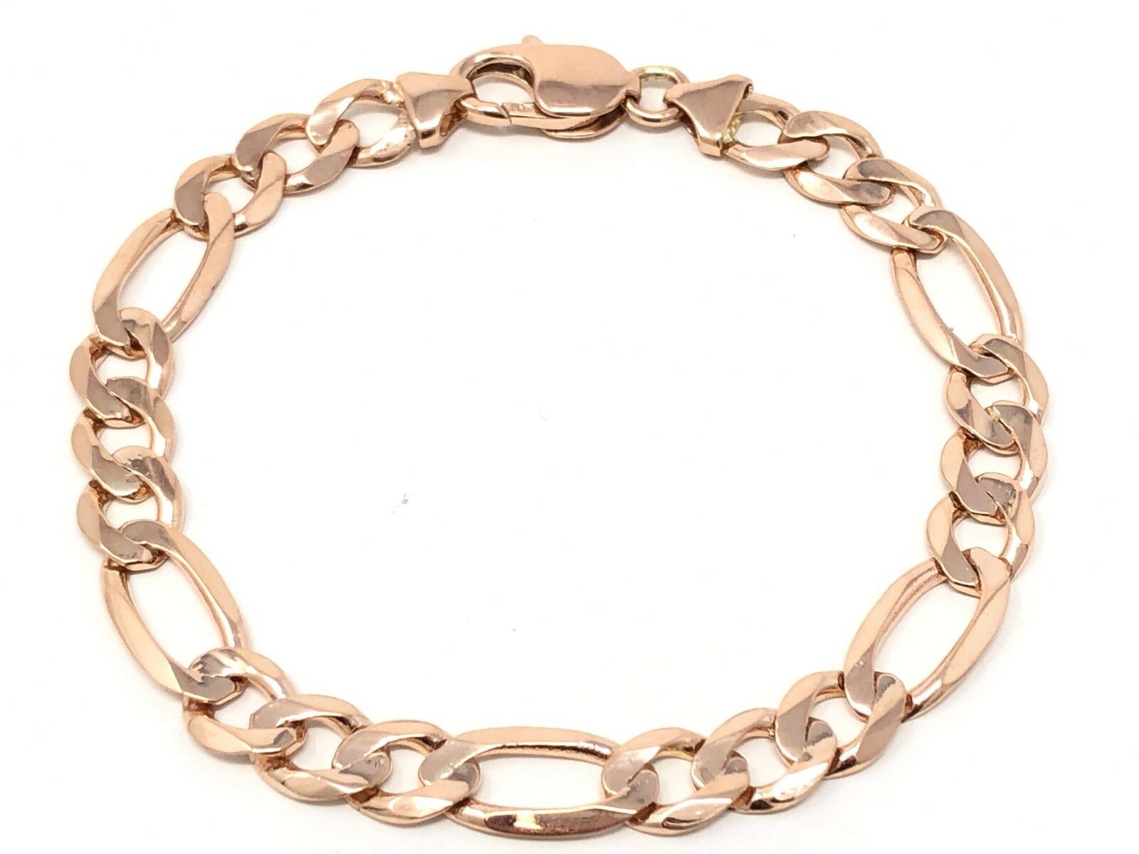 14k Rose Gold Figaro Bracelet Solid Link Chain 7.5" 8.25mm 16 grams - 7.5" 16 grams