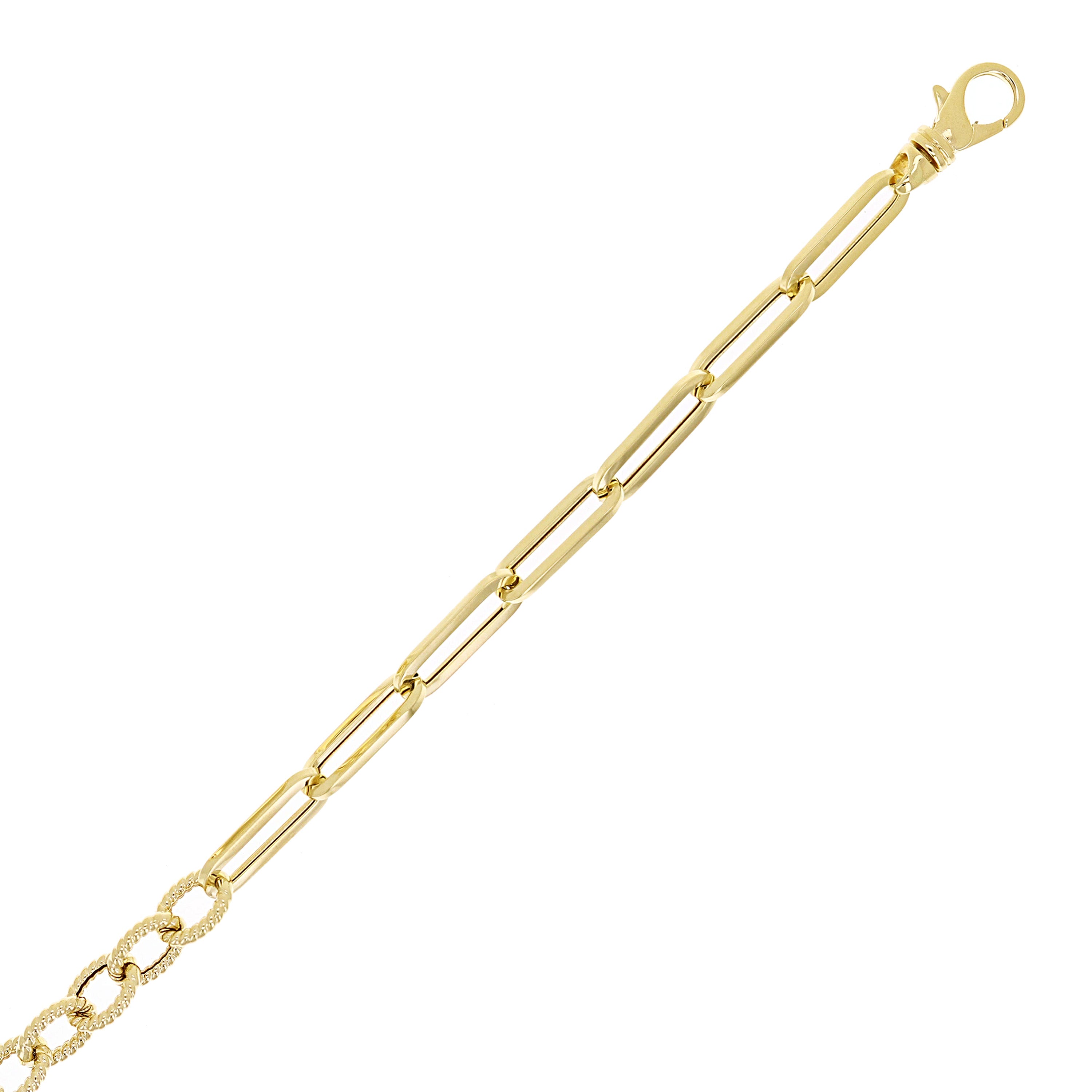Italian 14k Yellow Gold Oval Twisted & Paper Clip Link Bracelet 7.75" 5mm 5.5g