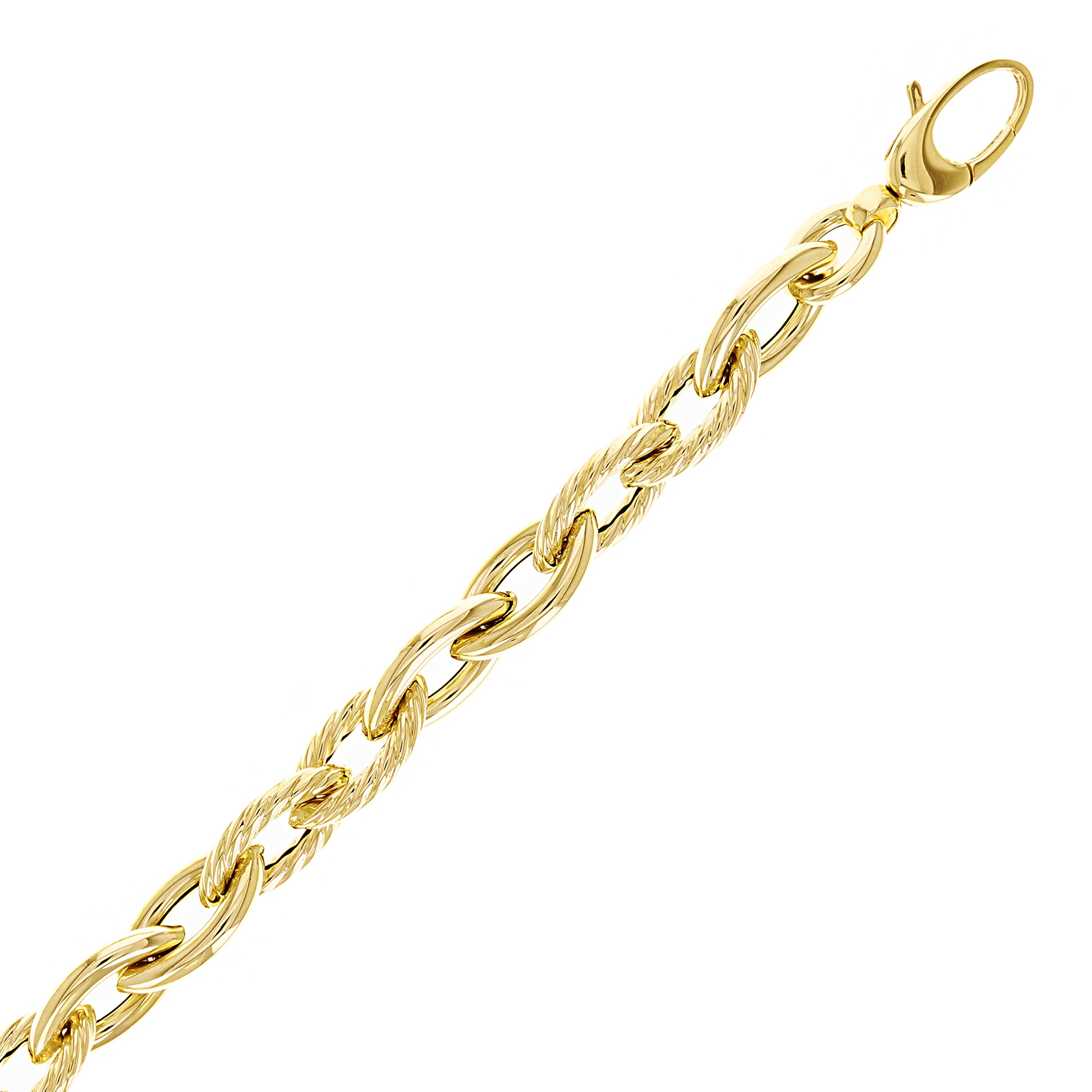 Italian 14k Yellow Gold Hollow Rope Textured Open Link Bracelet 8.5" 9.2 grams