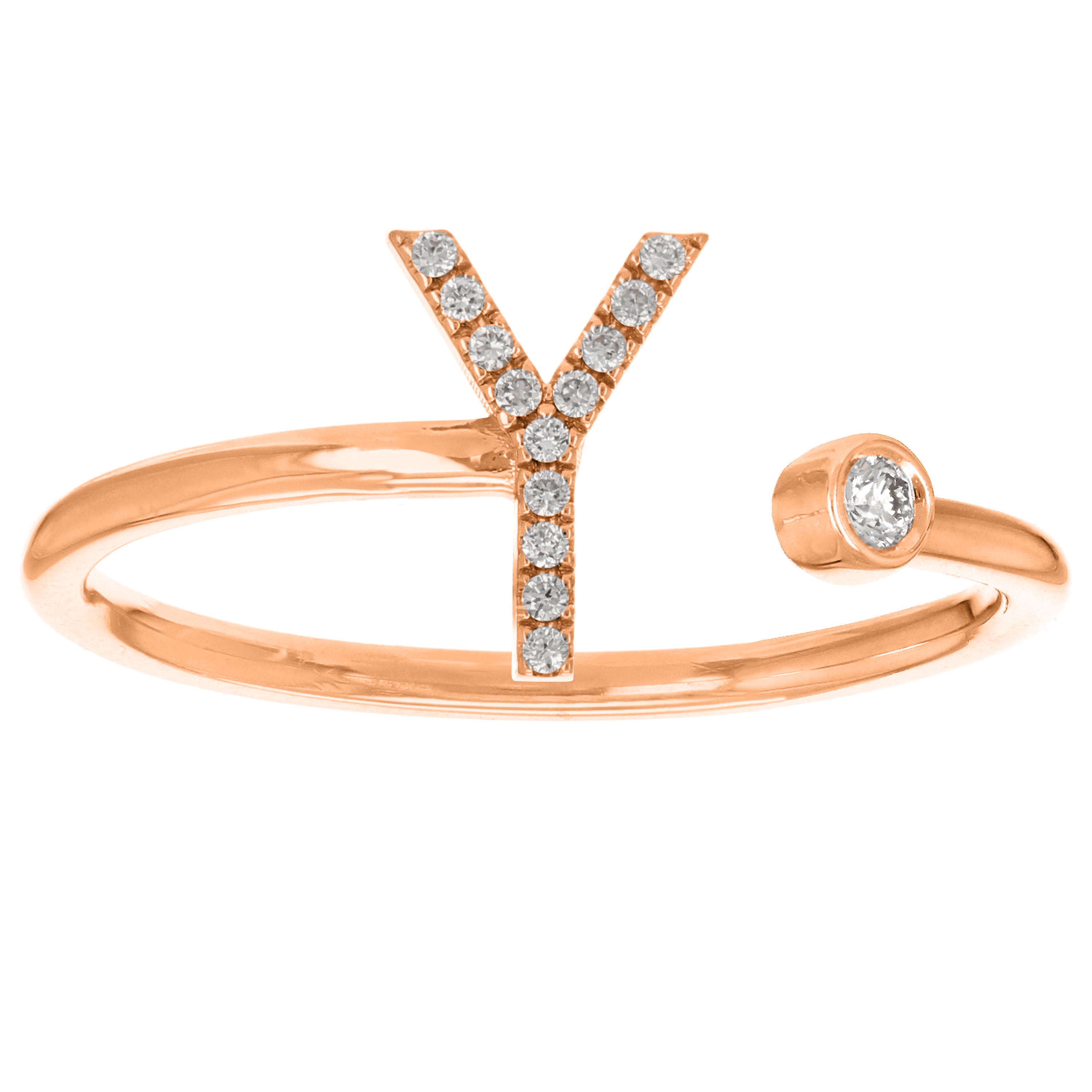 14k Rose Gold Diamond Initial Letter Y Ring Size 6 - Letter Y,Rose