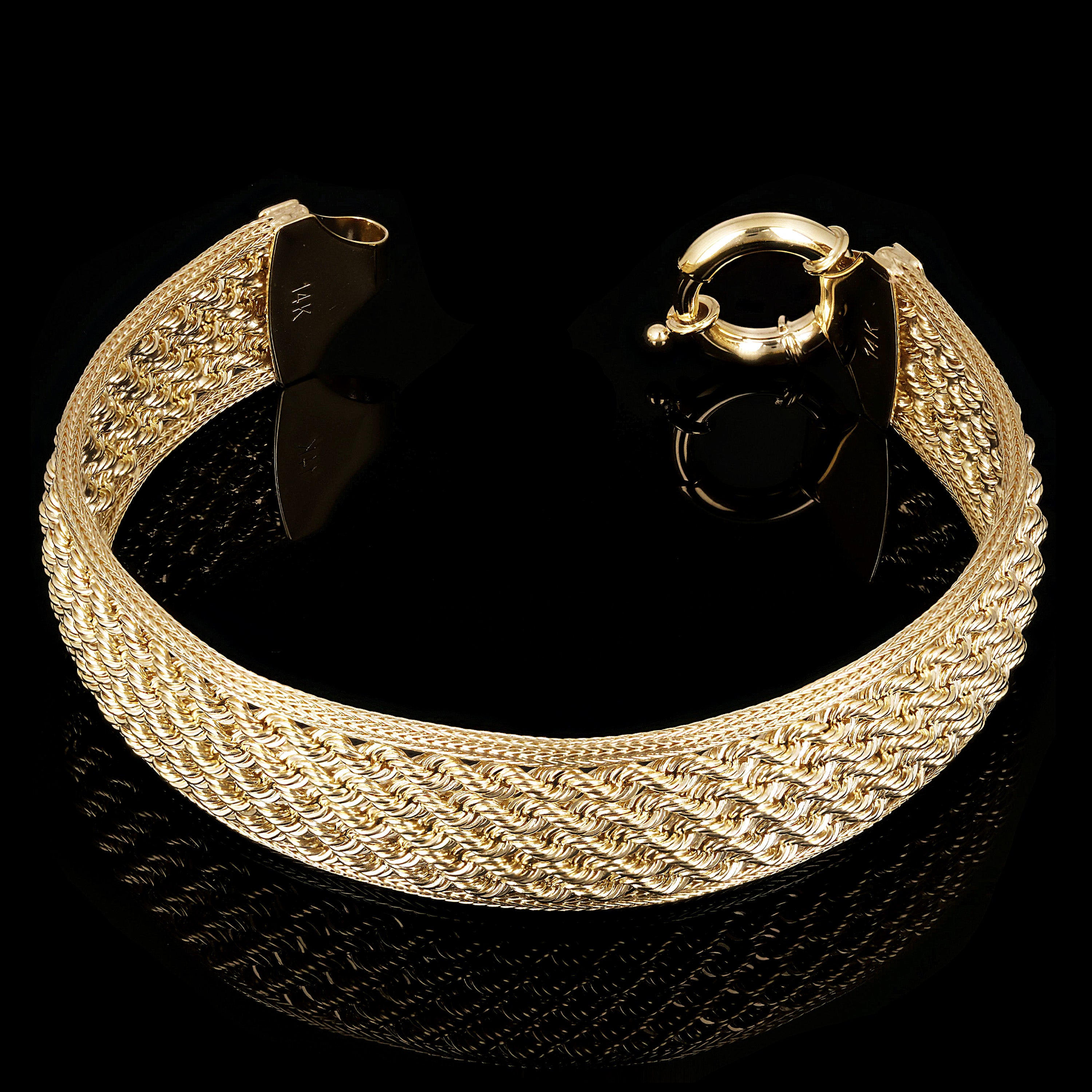 Italian 14k Yellow Gold Multi Strand Rope Chain Bracelet 7.5" 15mm 13.7 grams - 15mm