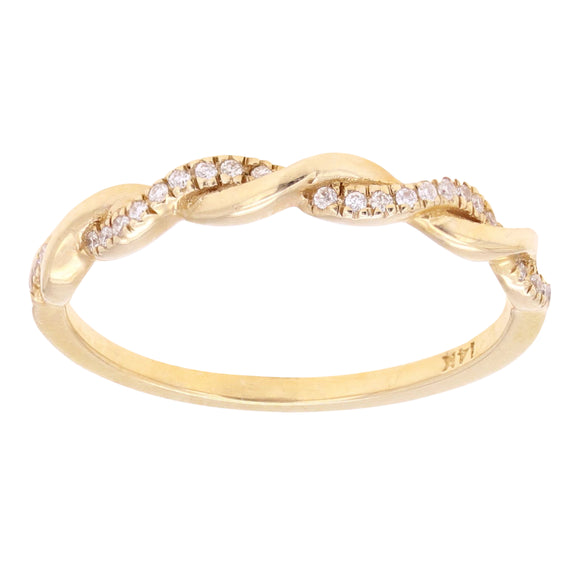 14k Yellow Gold Diamond Pave Entwined Twist Stacking Ring - Yellow