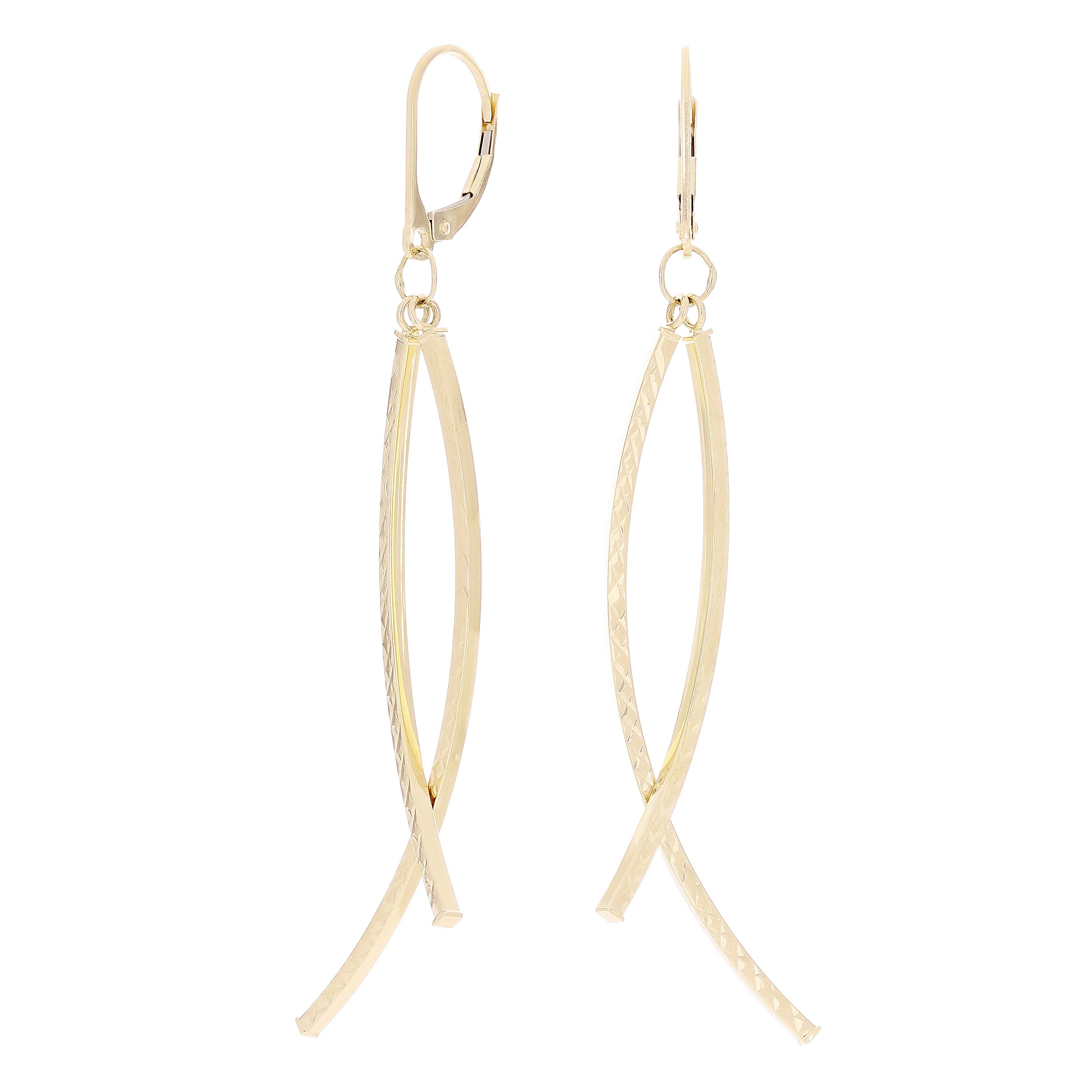 Italian 14k Yellow Gold Bright Shine Diamond Cut Infinity Dangle Earrings 2.7"