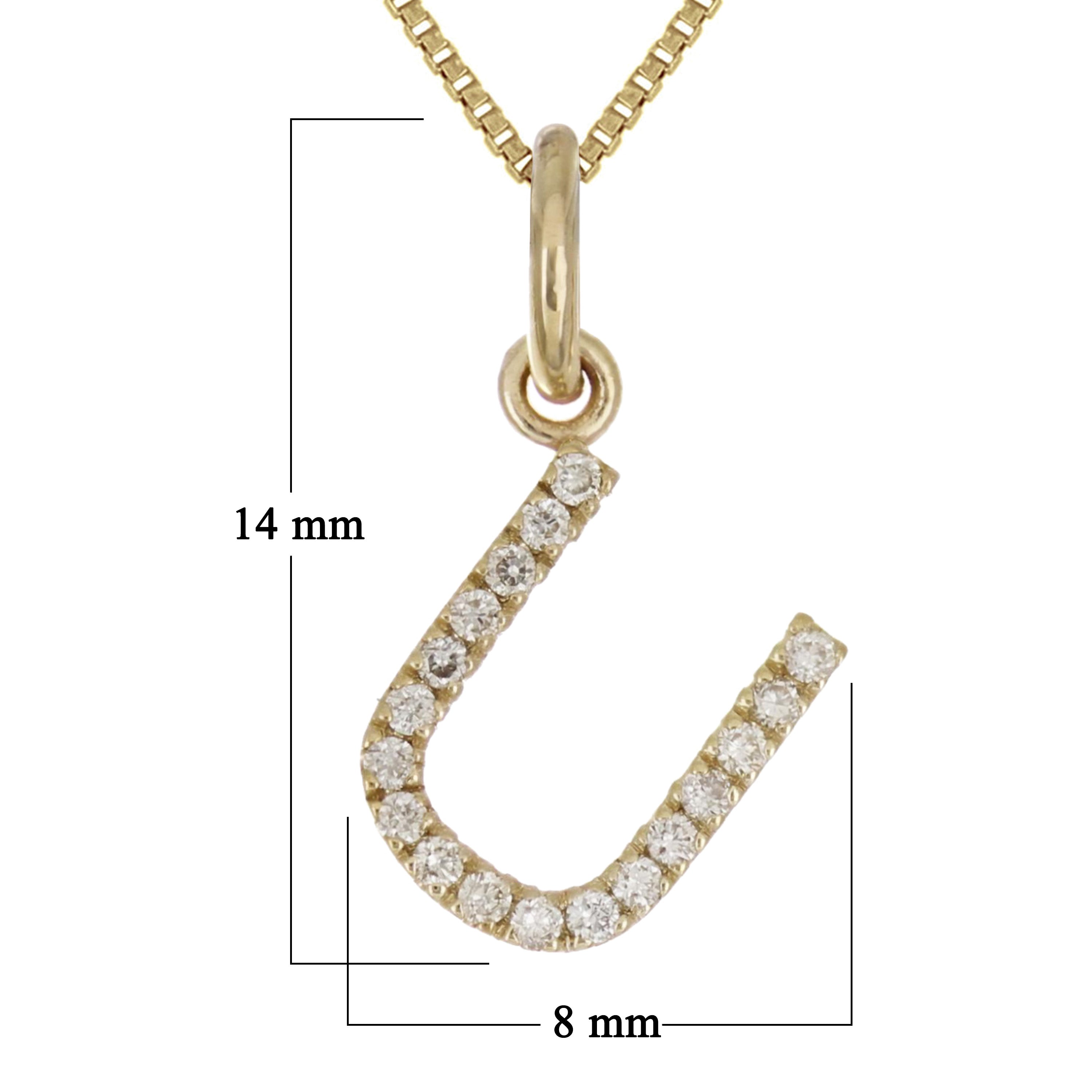 14k Yellow Gold Diamond Initial Letter U Charm Pendant Necklace 18" - Letter U,Yellow