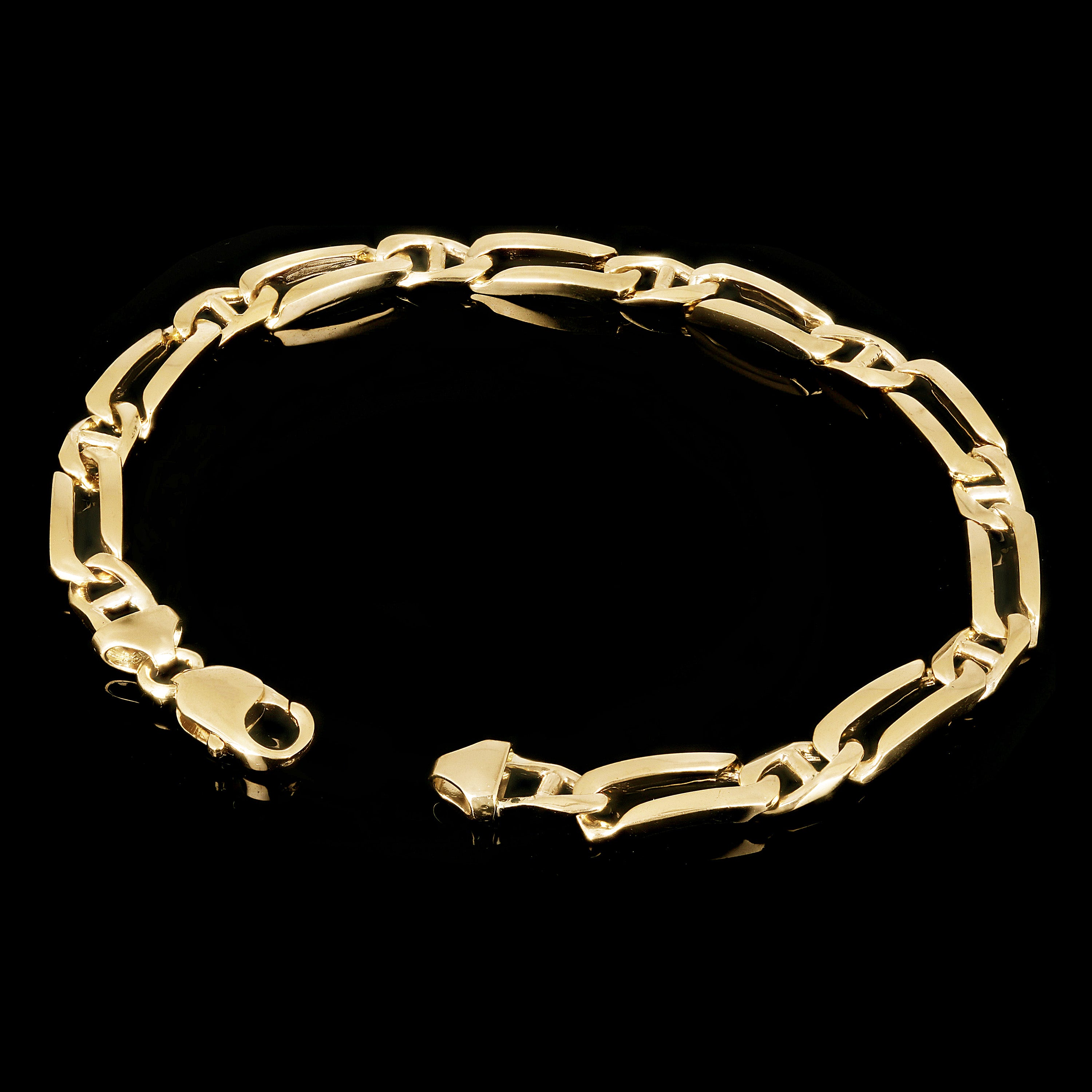 14k Yellow Gold Solid Rectangle & Mariner Link Chain Bracelet 7" - 9" 7mm