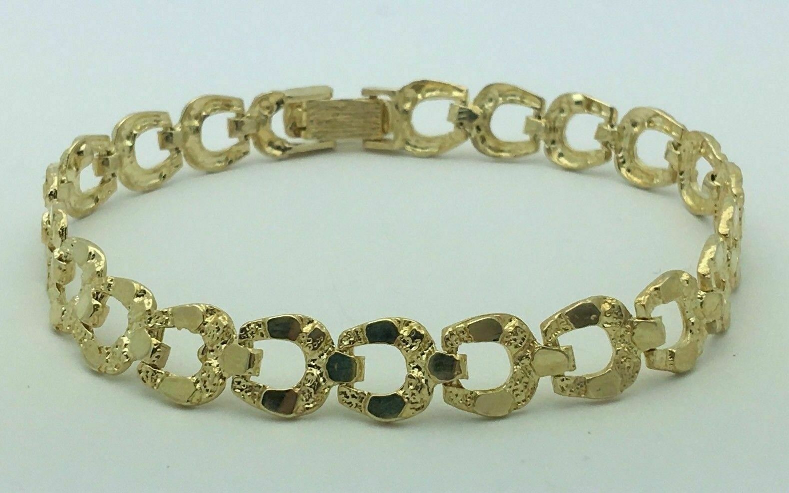 10k Yellow Gold Solid Horse Shoe Nugget Bracelet 8.5" 8mm 13 grams