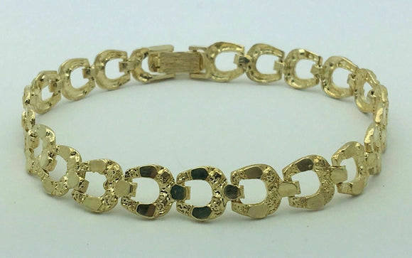 10k Yellow Gold Solid Horse Shoe Nugget Bracelet 8.5