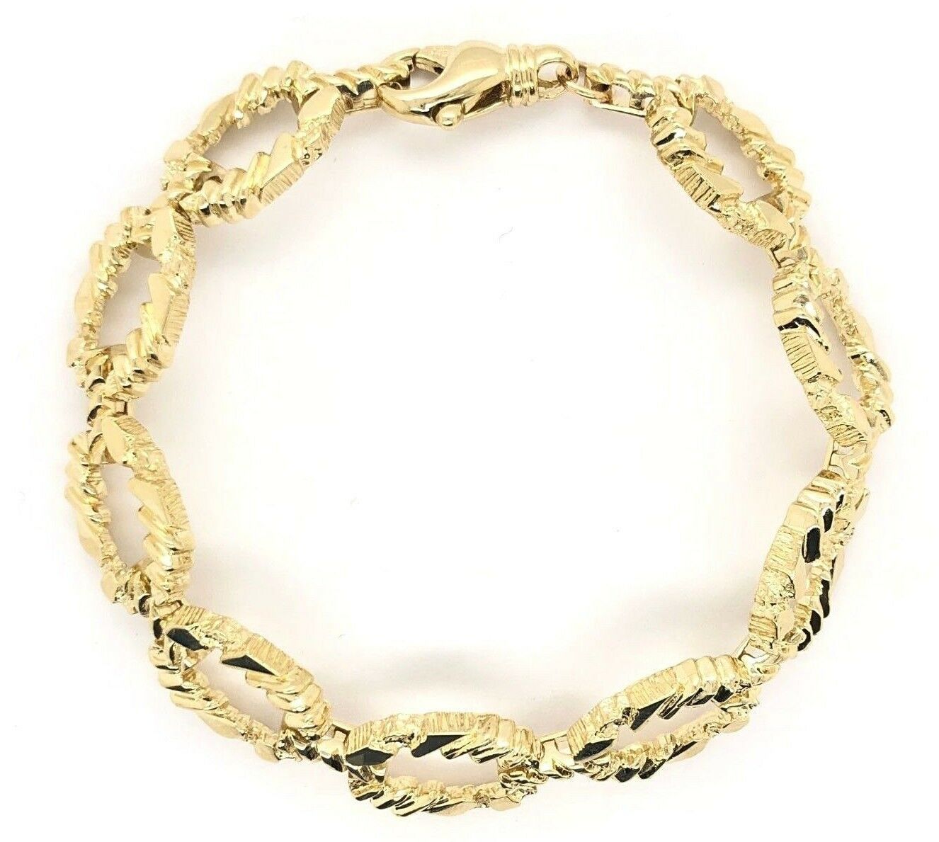 14k Yellow Gold Nugget Bracelet Oval Link 8.25" 11.7mm 29.6 grams - Yellow,8.25"