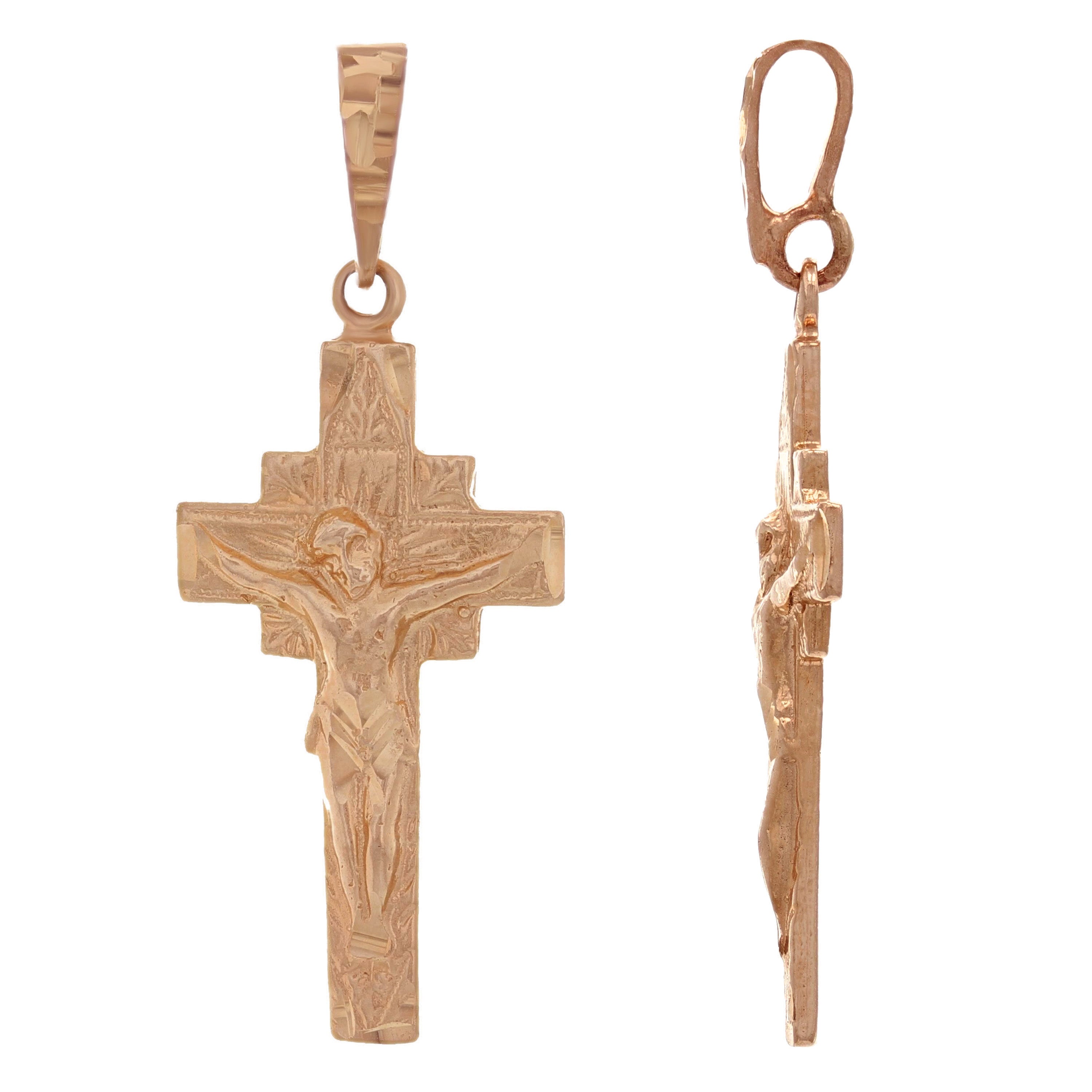 14k Rose Gold Jesus Christ Crucifix Cross Religious Charm Pendant 1.5" 2.5 grams - Rose