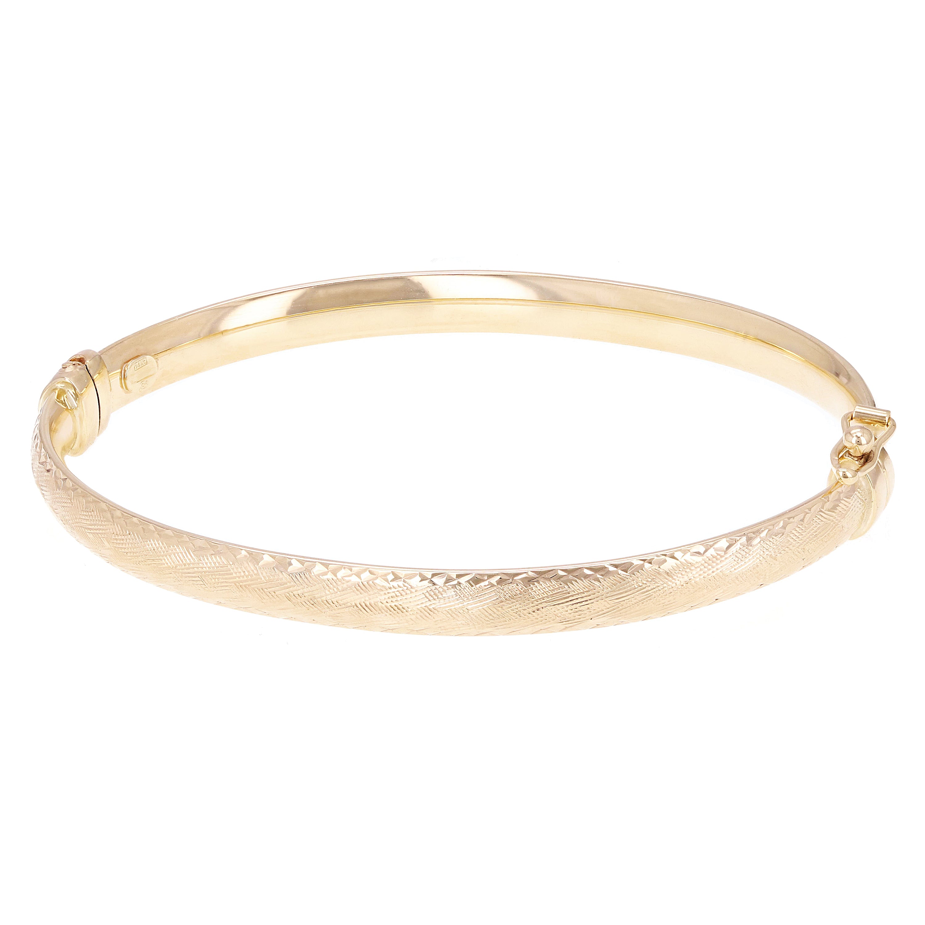 Italian 14k Yellow Gold Hollow Diamond Cut Bangle Bracelet 7" 5.4mm 5.1 grams