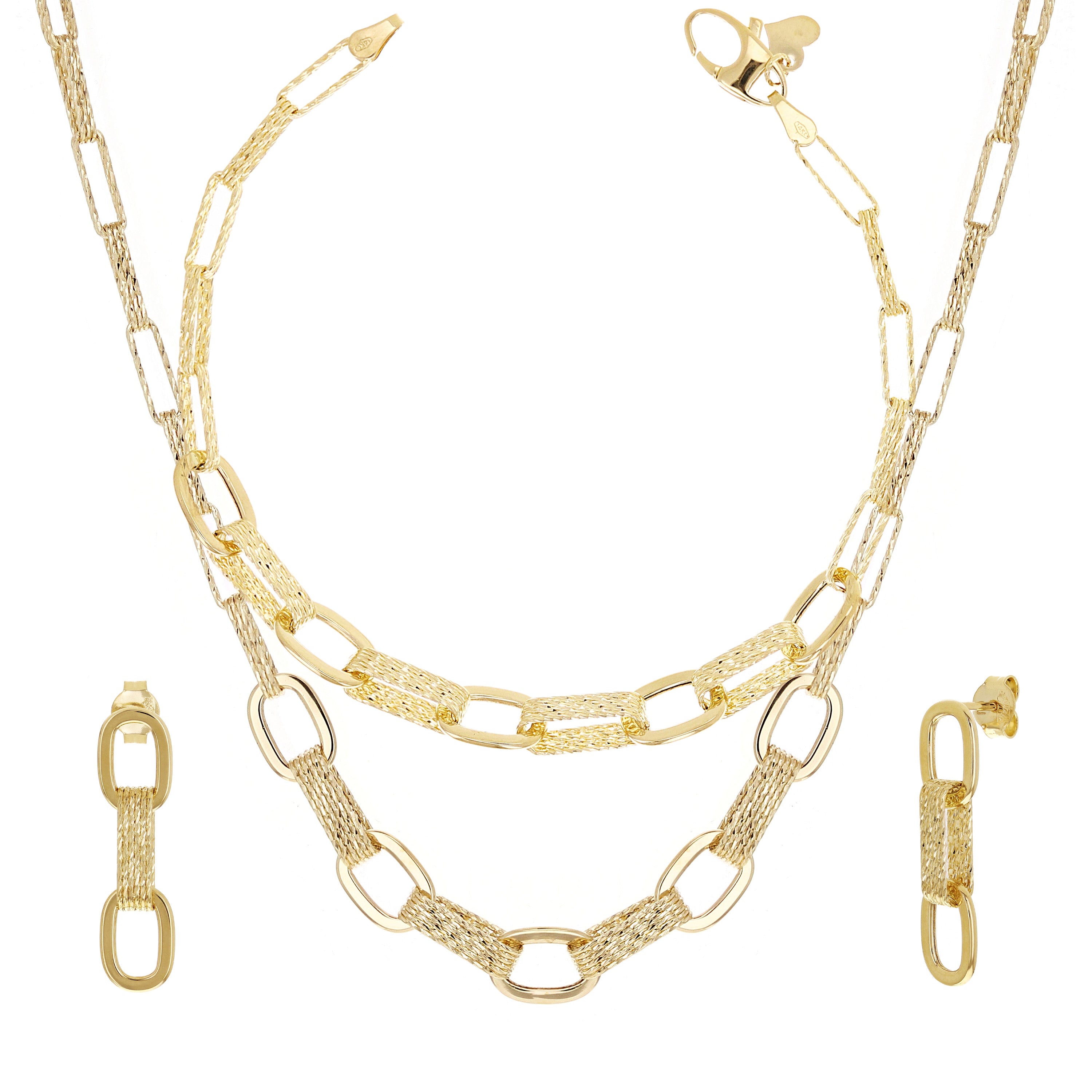 Italian 14k Yellow Gold Oval Links Necklace, Bracelet & Earrings Set 20.5 grams
