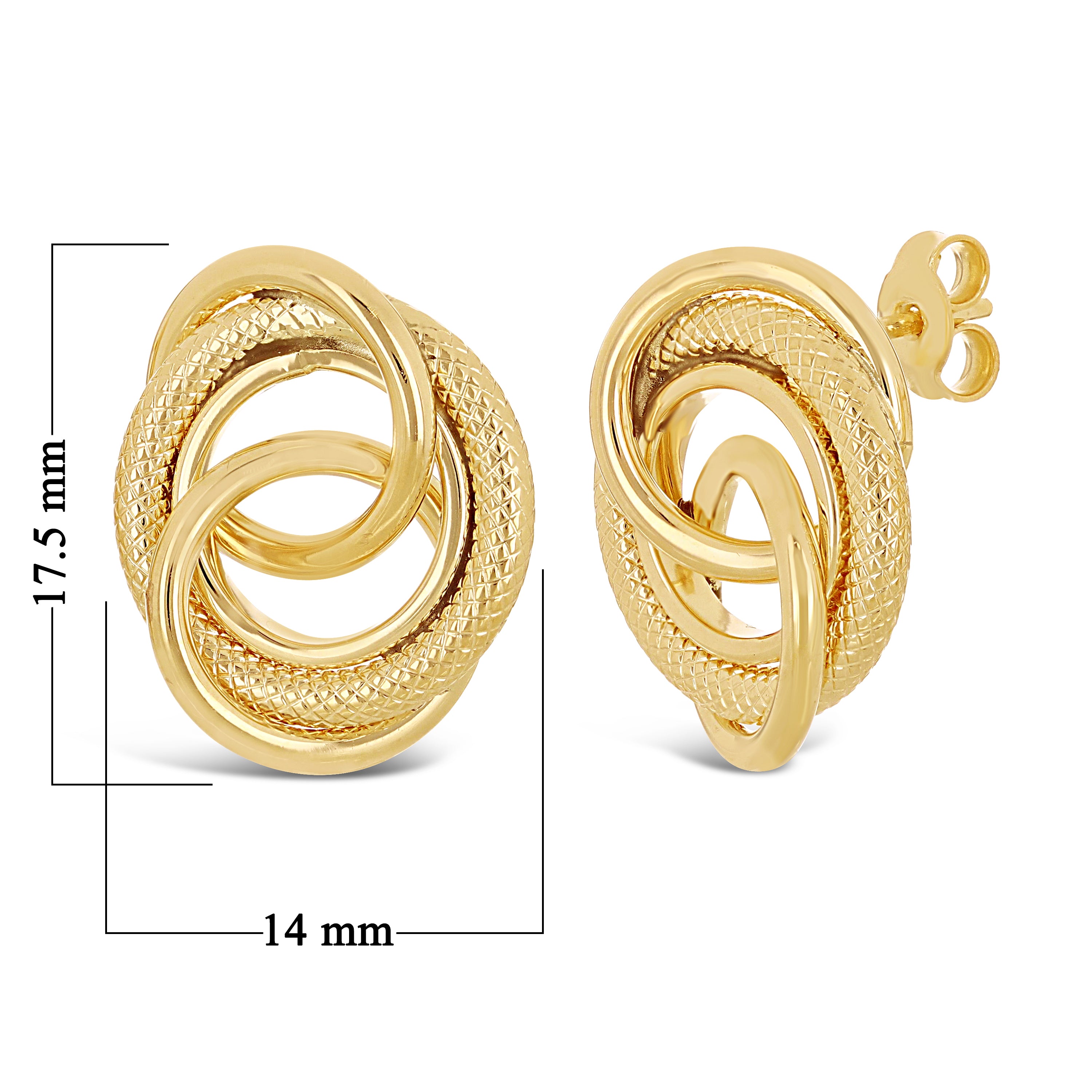 Italian 14k Yellow Gold Rope Multiple Eternity Circle Love Knot Stud Earrings - Yellow