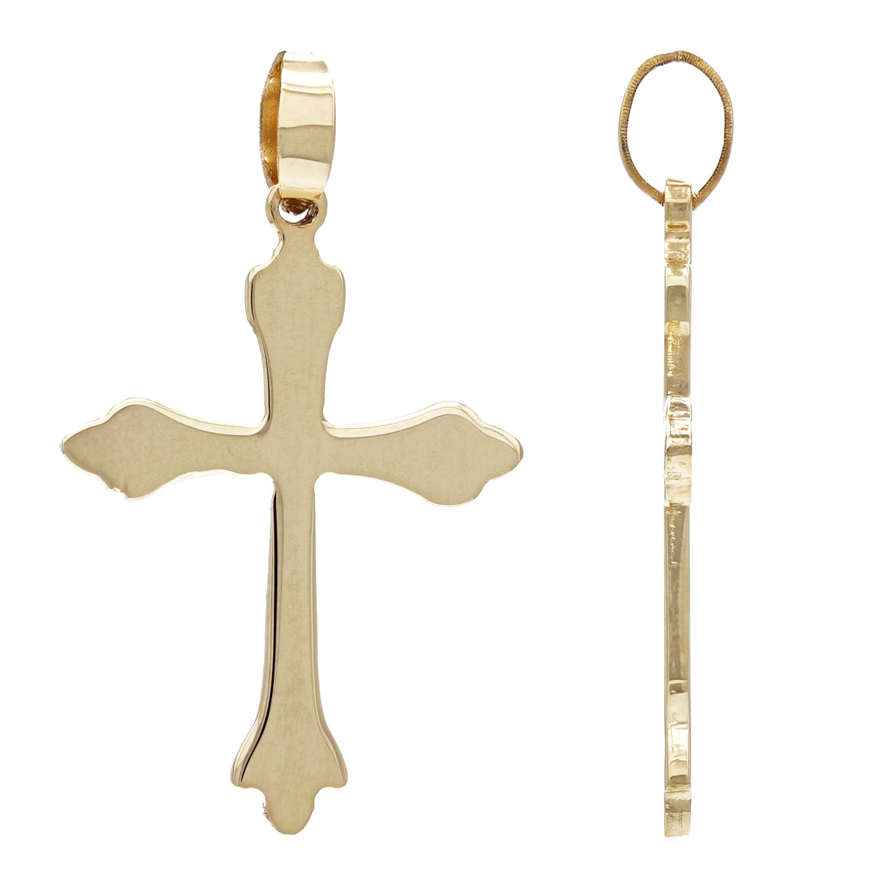 Italian 14k Yellow Gold Solid Thin Flared Cross Pendant 1" 15.5mm 1 gram