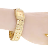 Women's 14k Yellow Gold Nugget Link Bracelet Geneve Watch with Diamonds 6.5-7" - Gold Faceplate 7" 42 grams