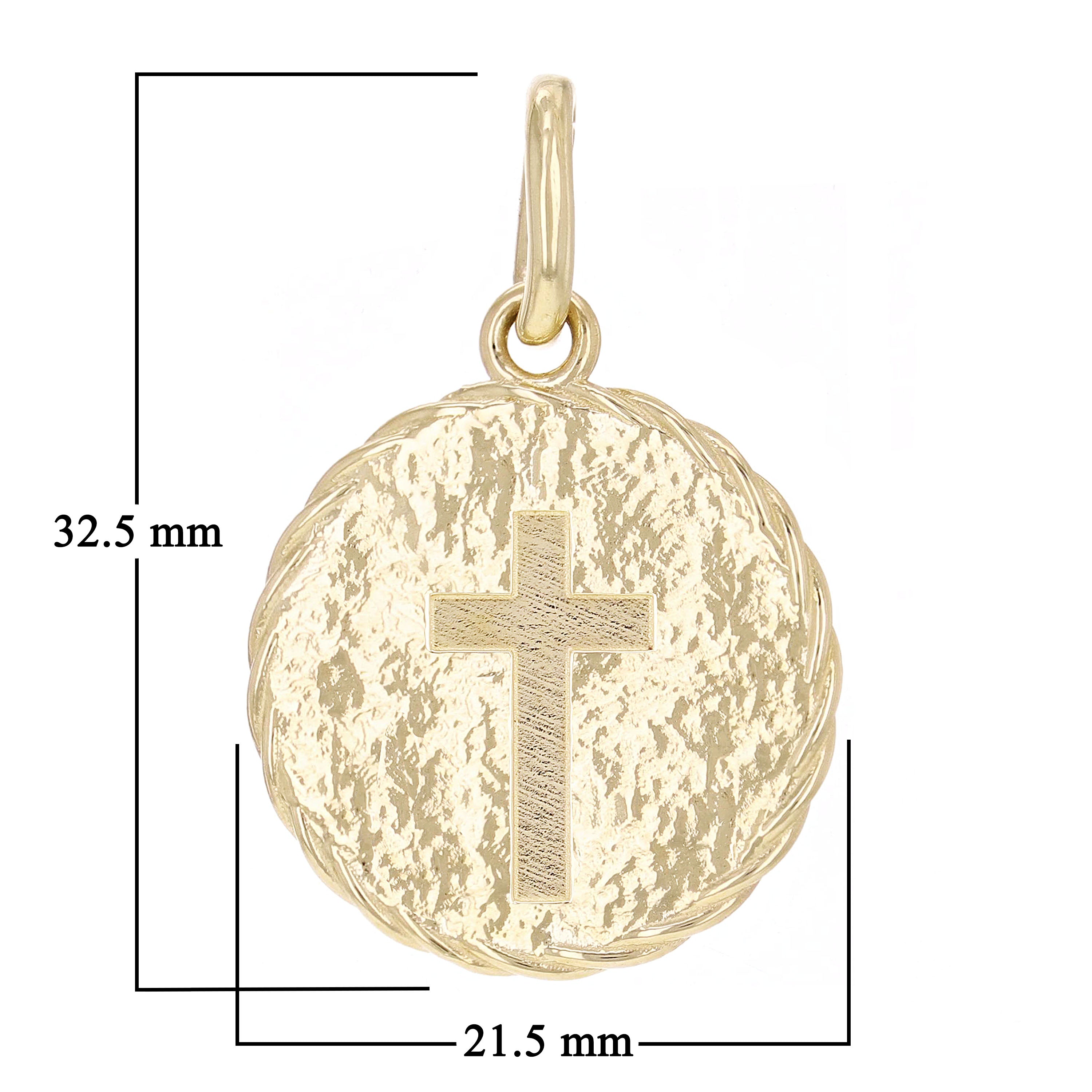 14k Yellow Gold Round Cross Medal Rope Disc Charm Pendant 6 grams