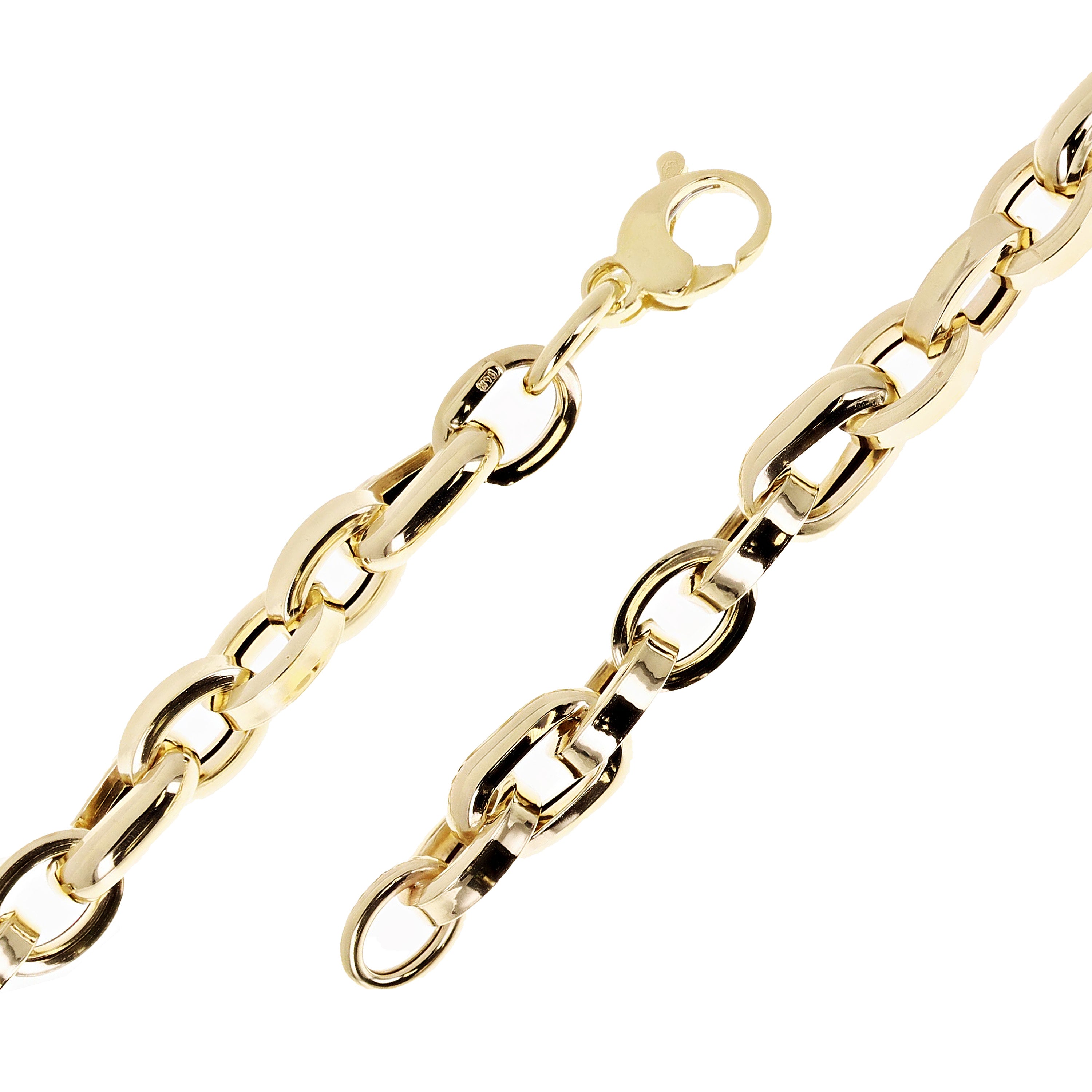 Italian 14k Yellow Gold Hollow Oval & Rectangle Link Bracelet 8" 7.2mm 6.2 grams
