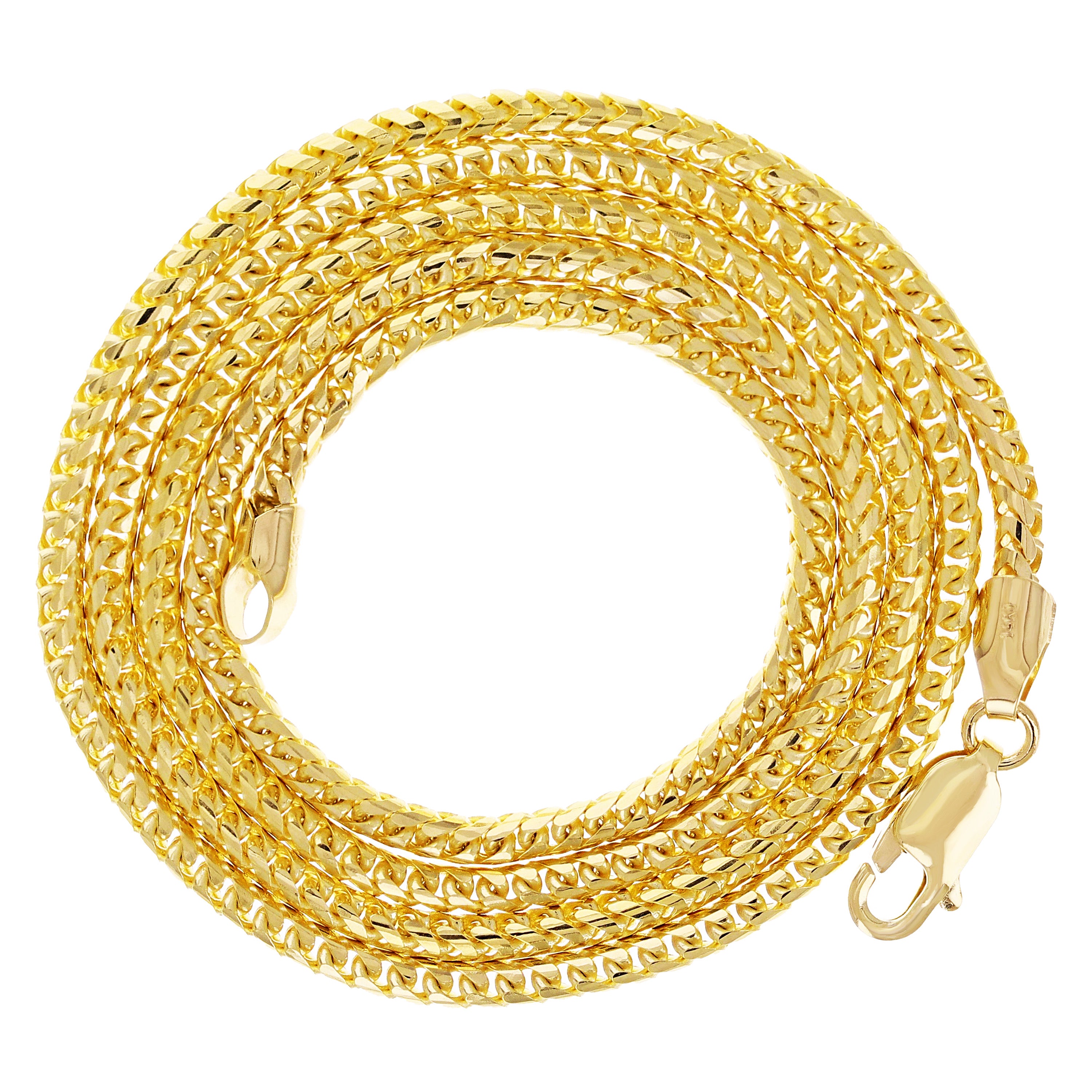 Italian 14k Yellow Gold Solid Diamond Cut Franco Chain Necklace 22" 2.5mm 21.2 grams - 22" 21.2 grams