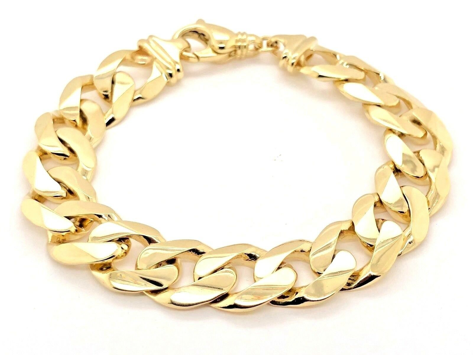Men's 14k Yellow Gold Solid Heavy Cuban Link Chain Bracelet 9.5" 15.6mm 86.6g - 9.5"