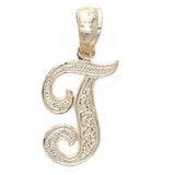 14k Yellow Gold Initial Letter T Alphabet Charm Pendant - Letter T,Yellow