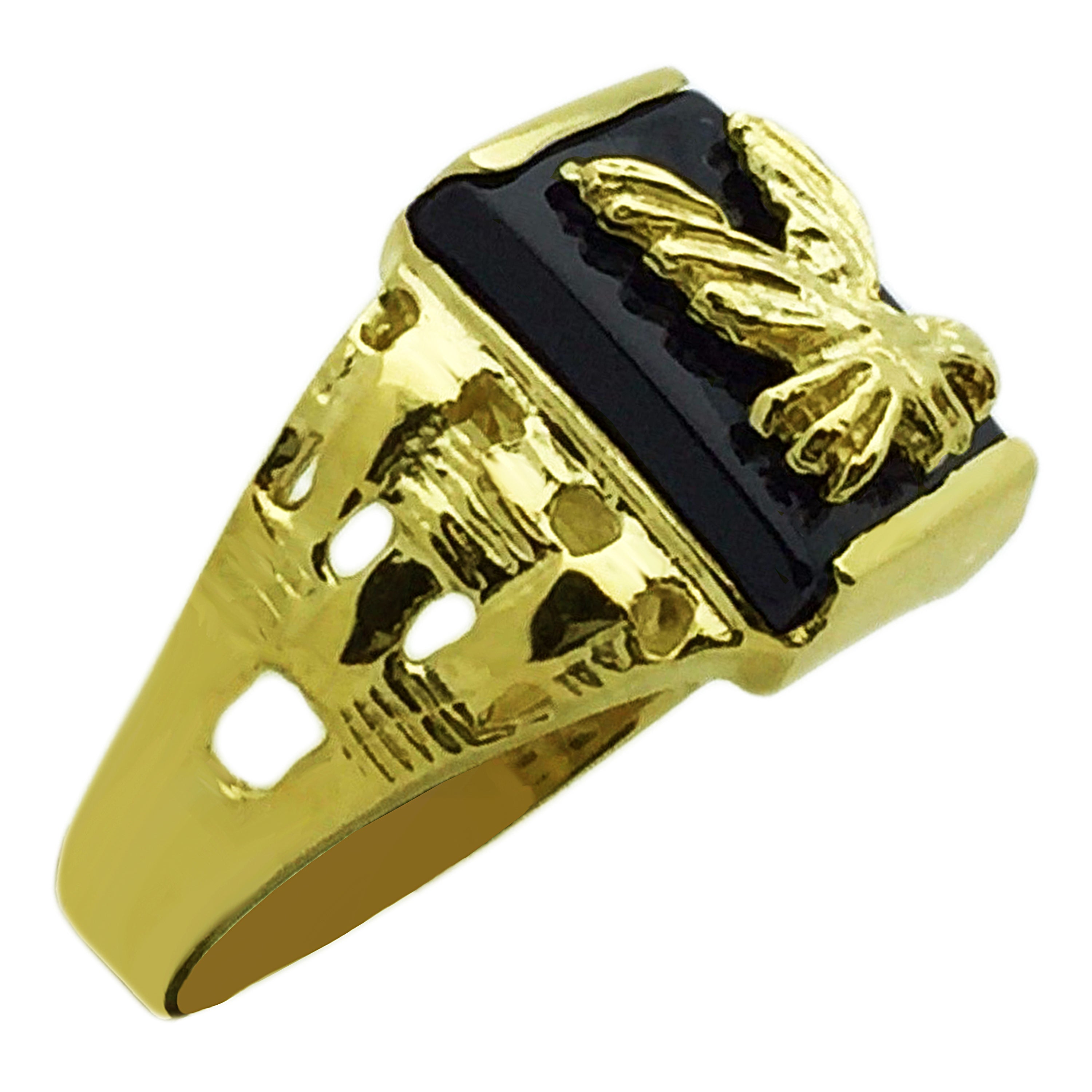 14k Yellow Gold Black Onyx Military Eagle Ring 13.2mm Size 7 - Ring Size 7