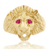 Men's 14k Yellow Gold Lion Head Ring with Ruby Eyes Size 7 - Ring Size 7