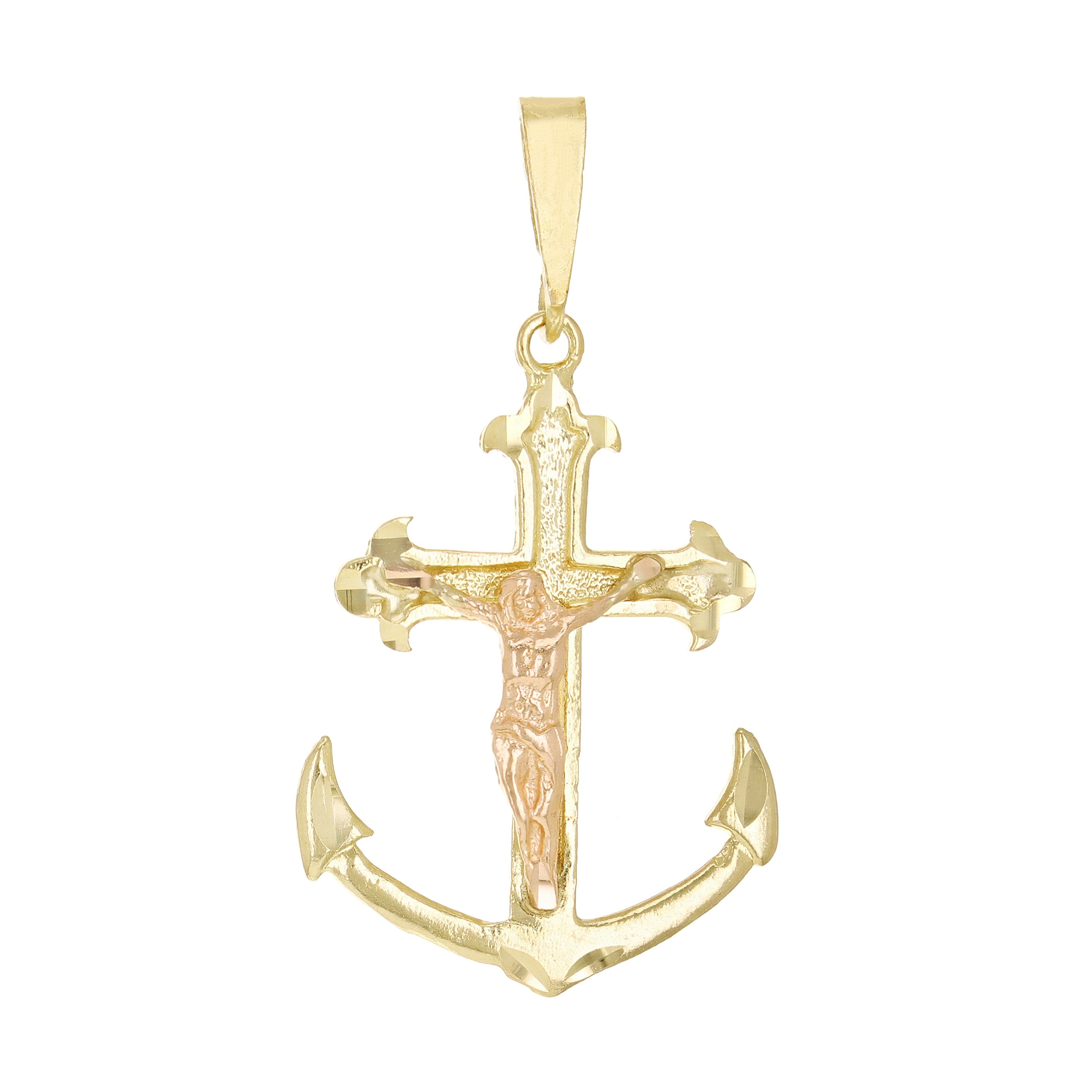 10k Two Tone Gold Anchor Jesus Christ Crucifix Luck Sailor Charm Pendant 2.2gram