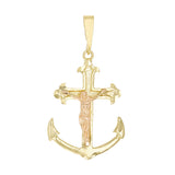 10k Two Tone Gold Anchor Jesus Christ Crucifix Luck Sailor Charm Pendant 2.2gram