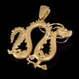 14k Yellow Gold Solid Detailed Good Luck 3D Dragon Charm Pendant 1.8" 13.5 grams