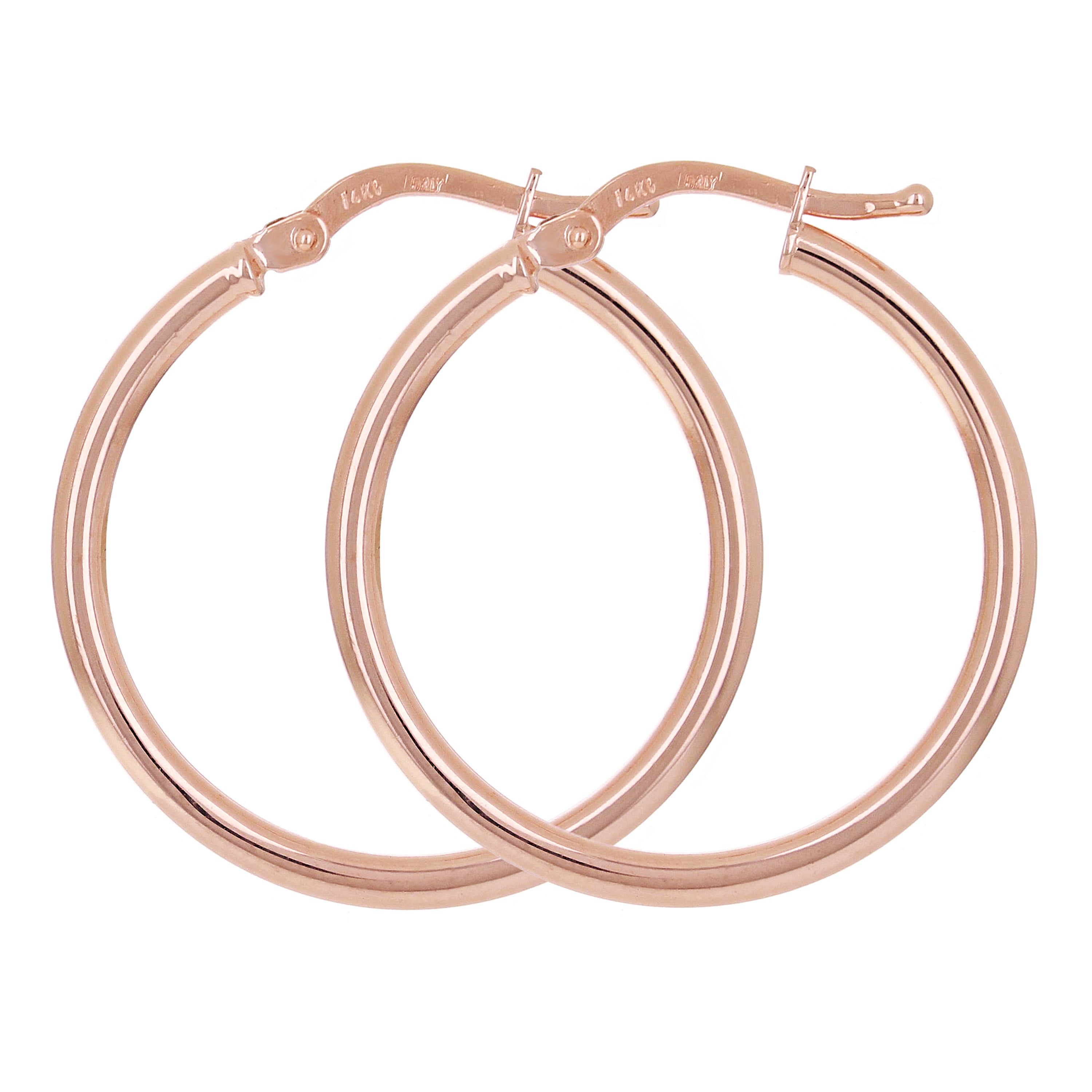 Italian 14k Rose Gold High Polished Plain 2mm Hollow Hoop Earrings 1" 1.6 grams - Rose,Size 1" 1.6 grams