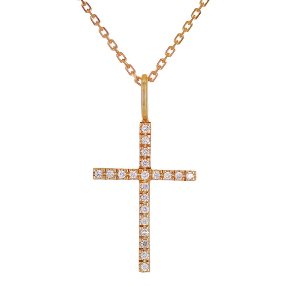 14k Rose Gold Diamond Cross Pendant - Rose