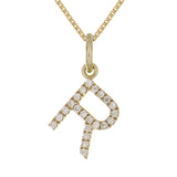 14k Yellow Gold Diamond Initial Letter R Charm Pendant Necklace 18" - Letter R,Yellow
