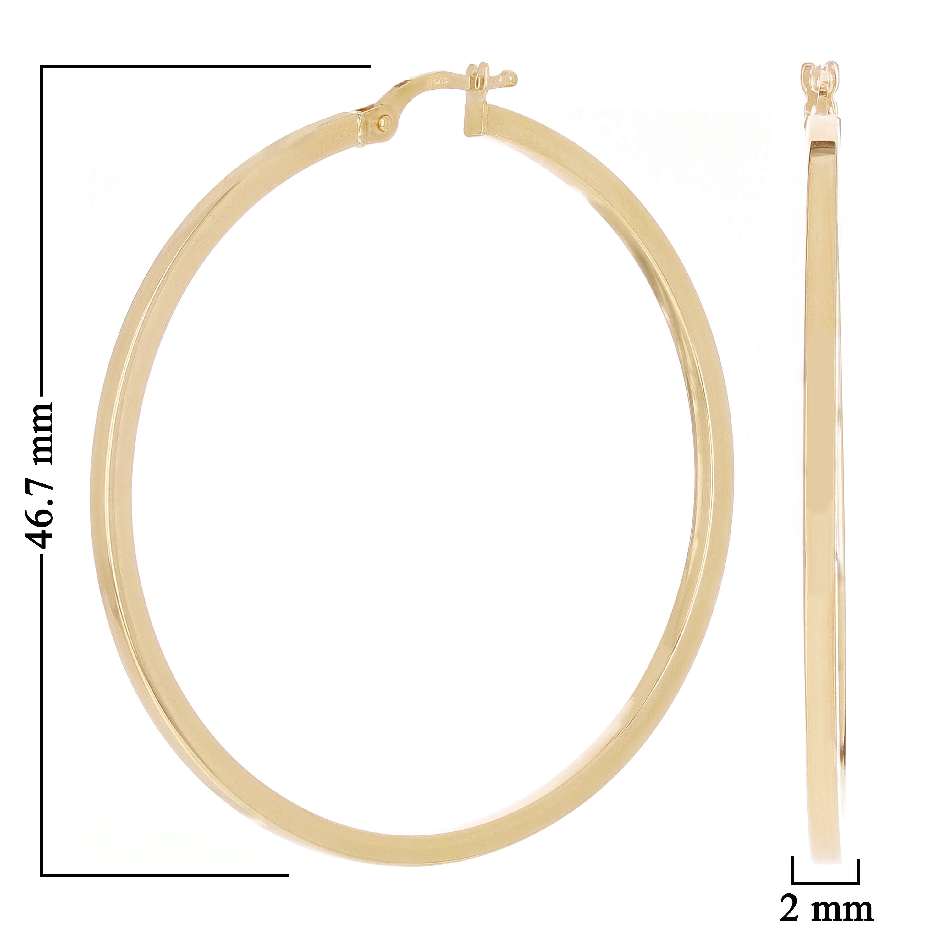 Italian 14k Yellow Gold Polished Flat Tube Hollow Hoop Earrings 1.8" 2mm 3.1g