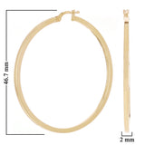 Italian 14k Yellow Gold Polished Flat Tube Hollow Hoop Earrings 1.8" 2mm 3.1g