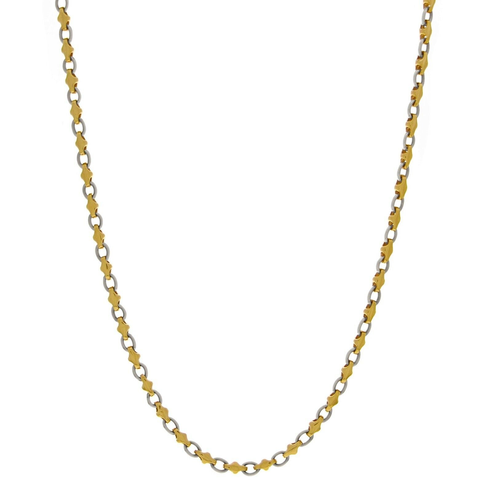 14k Two Tone Gold Handmade Fashion Link Necklace 24" 4mm 30.5 grams