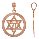 14k Rose Gold Round Jewish Star Of David & Hebrew Chai Charm Pendant 2.2 grams - Rose