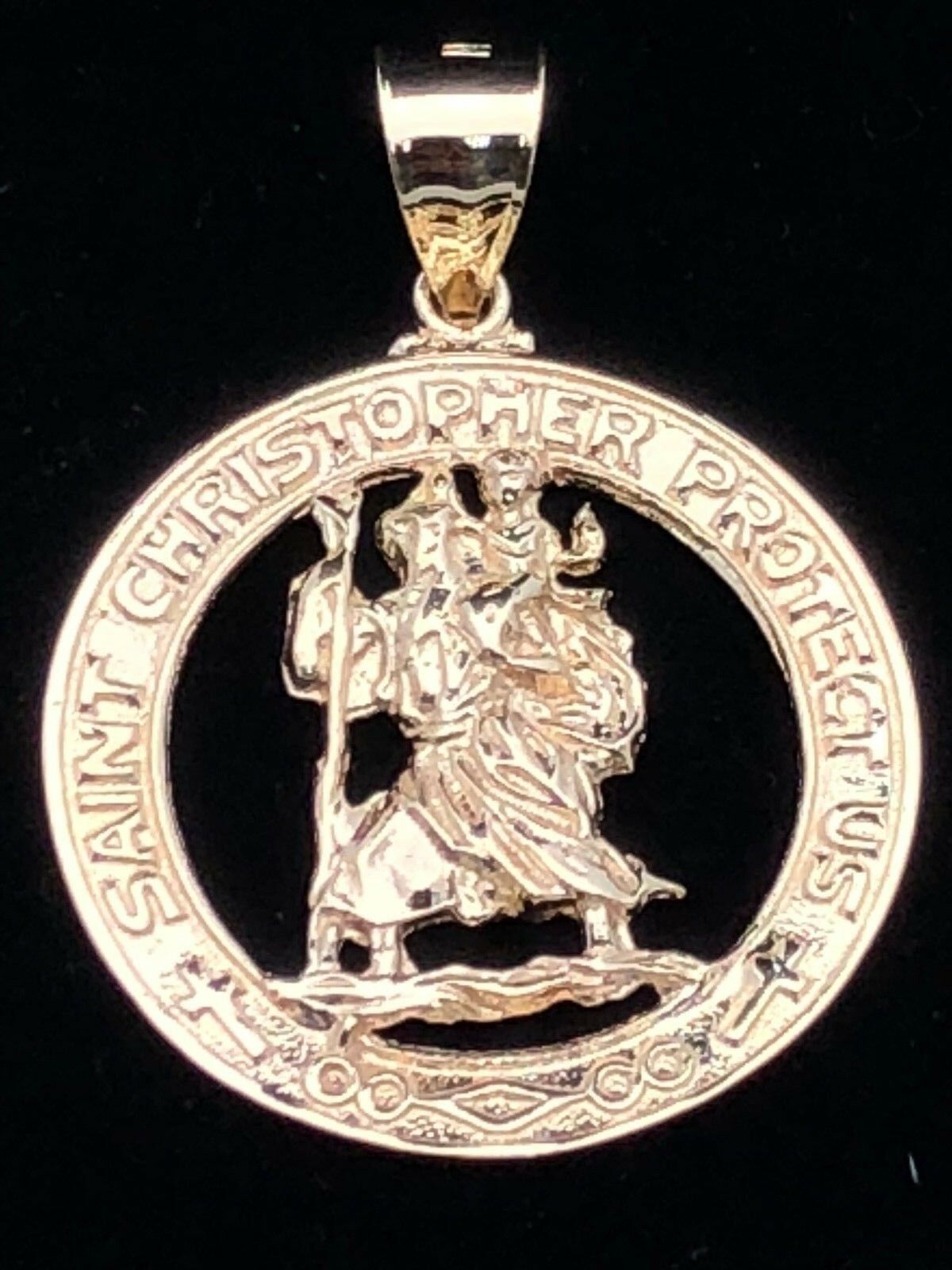 14k Yellow Gold Saint Christopher Round Medal Religious Charm Pendant 5.8 grams