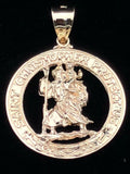 14k Yellow Gold Saint Christopher Round Medal Religious Charm Pendant 5.8 grams