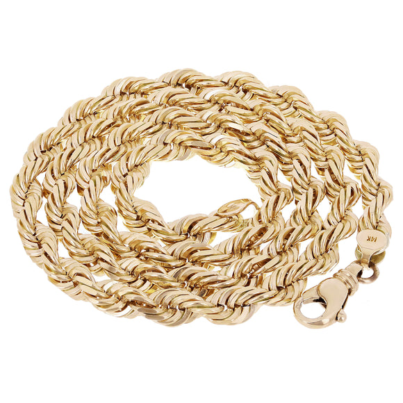 14k Yellow Gold Solid Diamond Cut Rope Chain Necklace 24