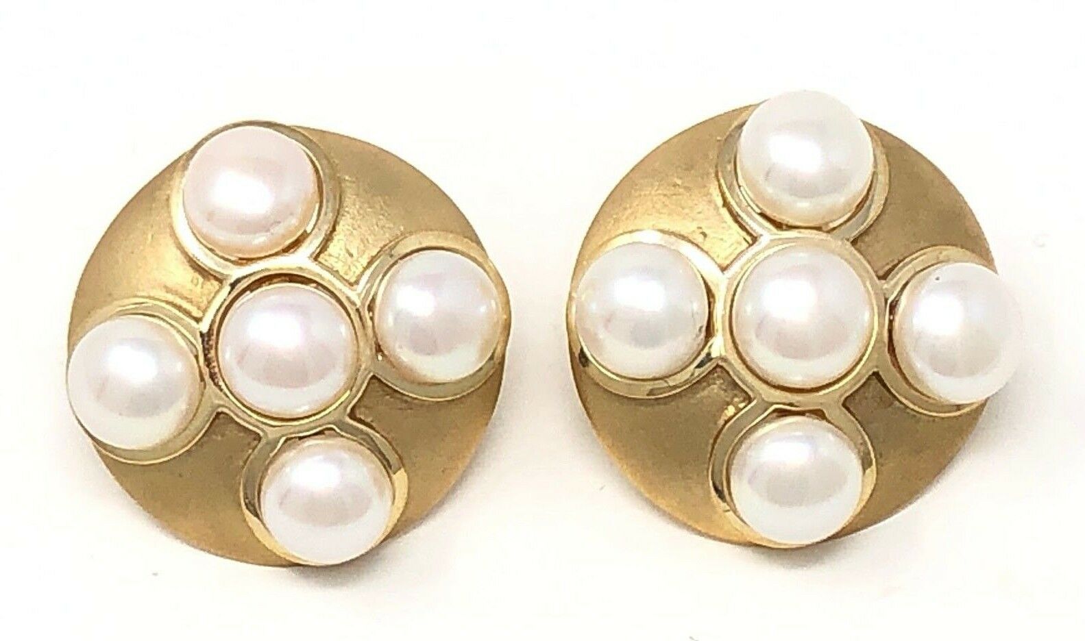 14k Yellow Gold Vintage Big Round Fresh Water Pearl Stud Earrings 11.7g