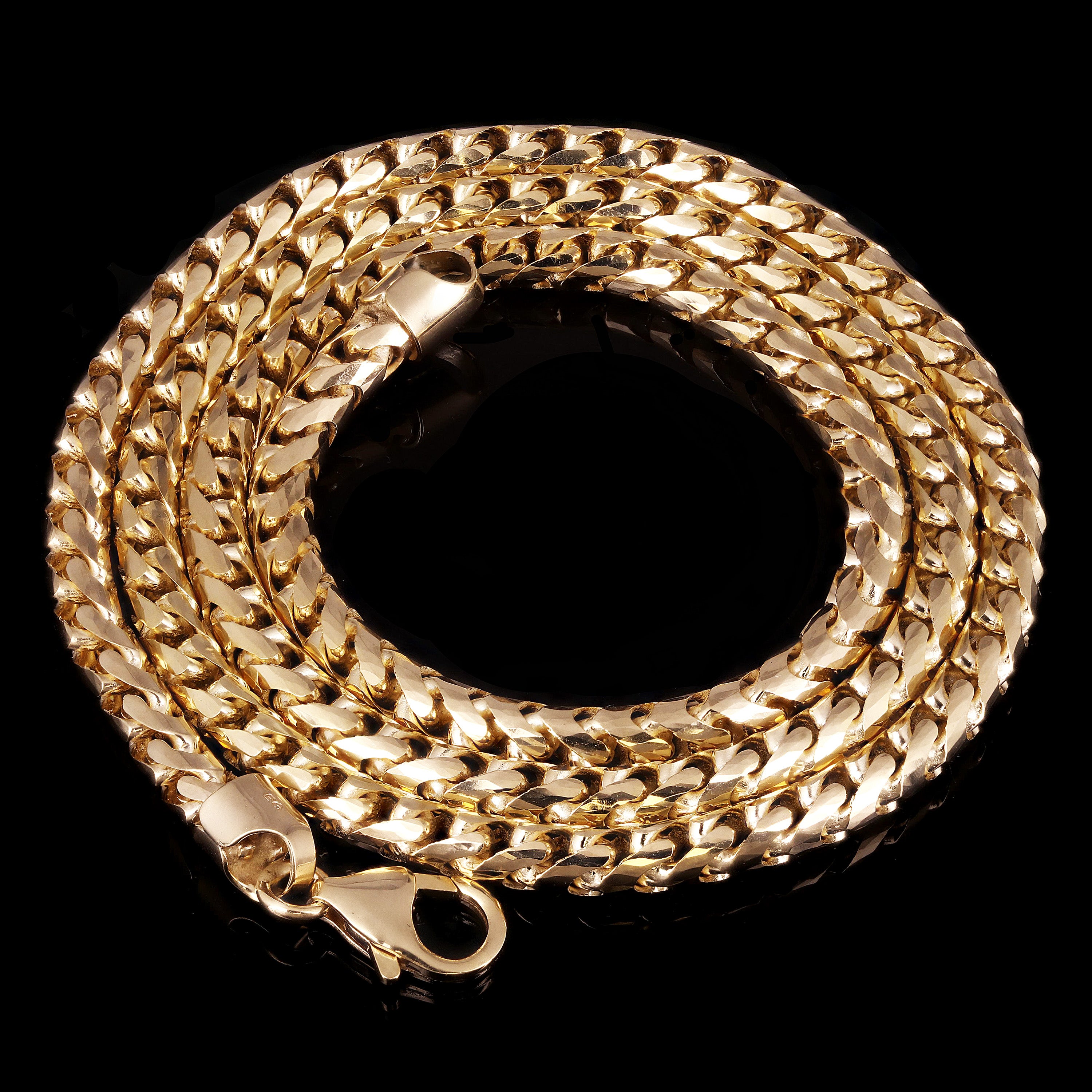 Italian 14k Yellow Gold Solid Diamond Cut Franco Chain Necklace 4 mm 20", 22", 24", 26", 28"