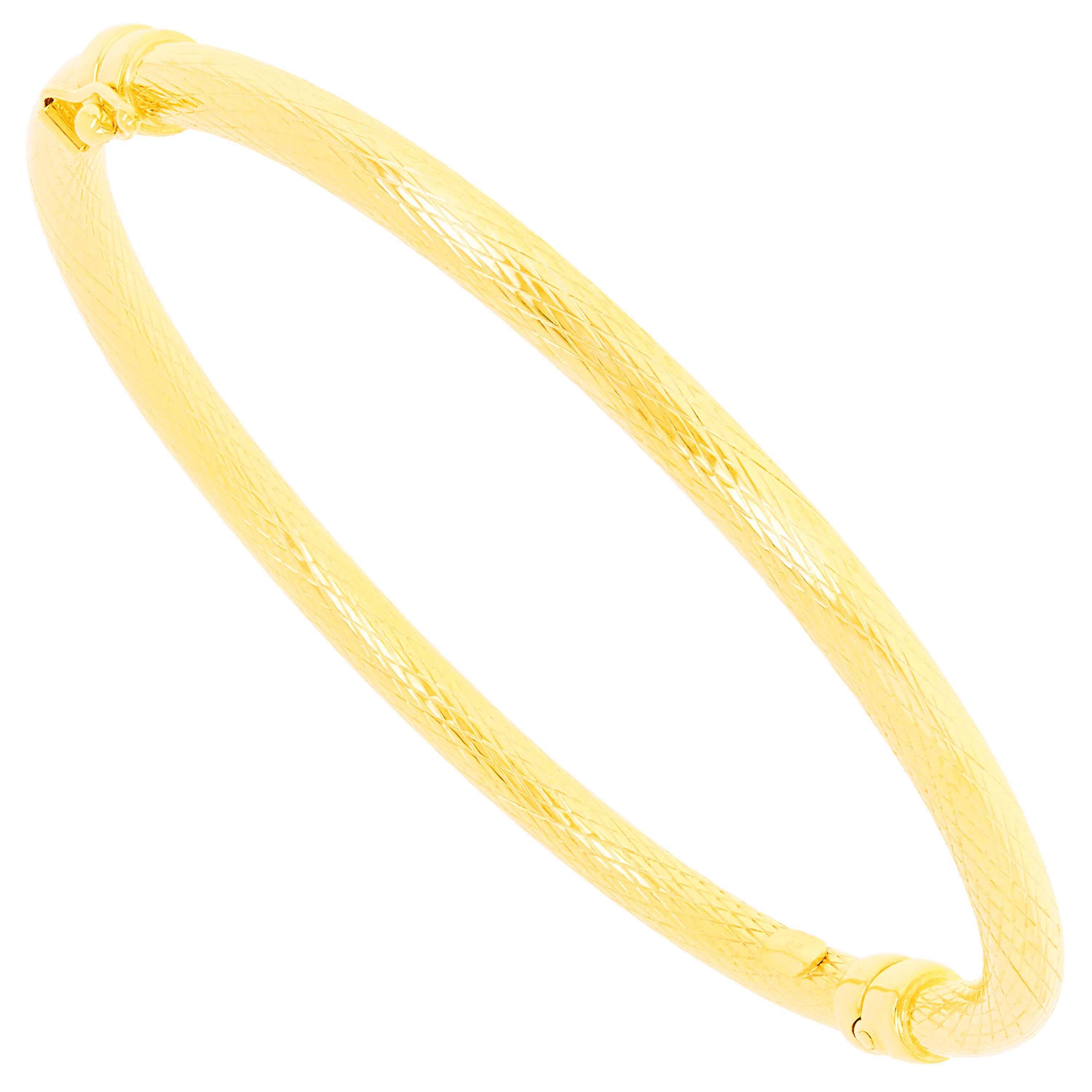 Italian 14k Yellow Gold Hollow Prizm Diamond Cut Bangle Bracelet 7" 4mm 5.1grams