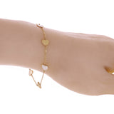 Italian 14k Yellow Gold & Mother of Pearl HEART Charm Bracelet 7" 1.5 grams